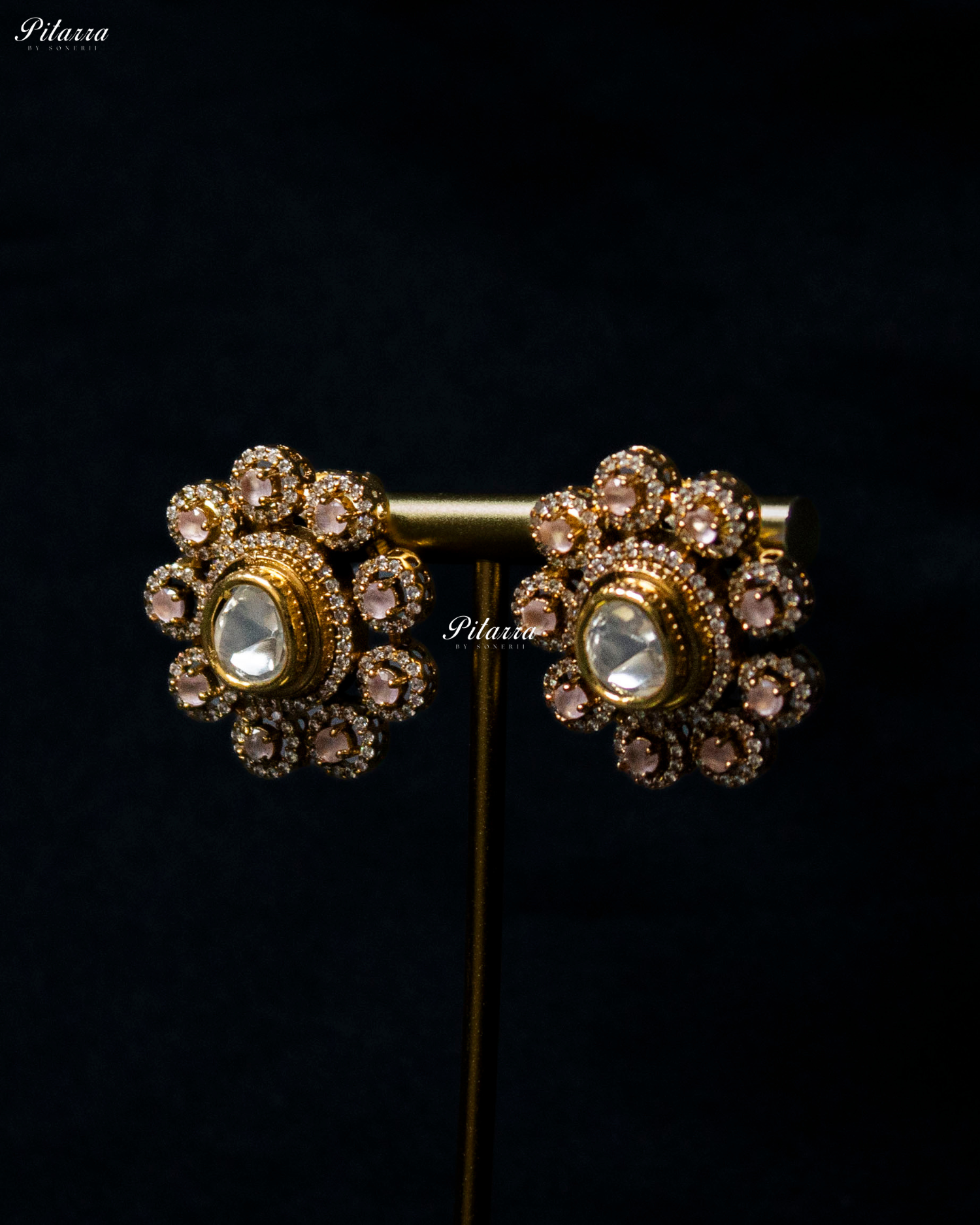 Pink Stone Gold Finish Moissanite Kundan Choker Set