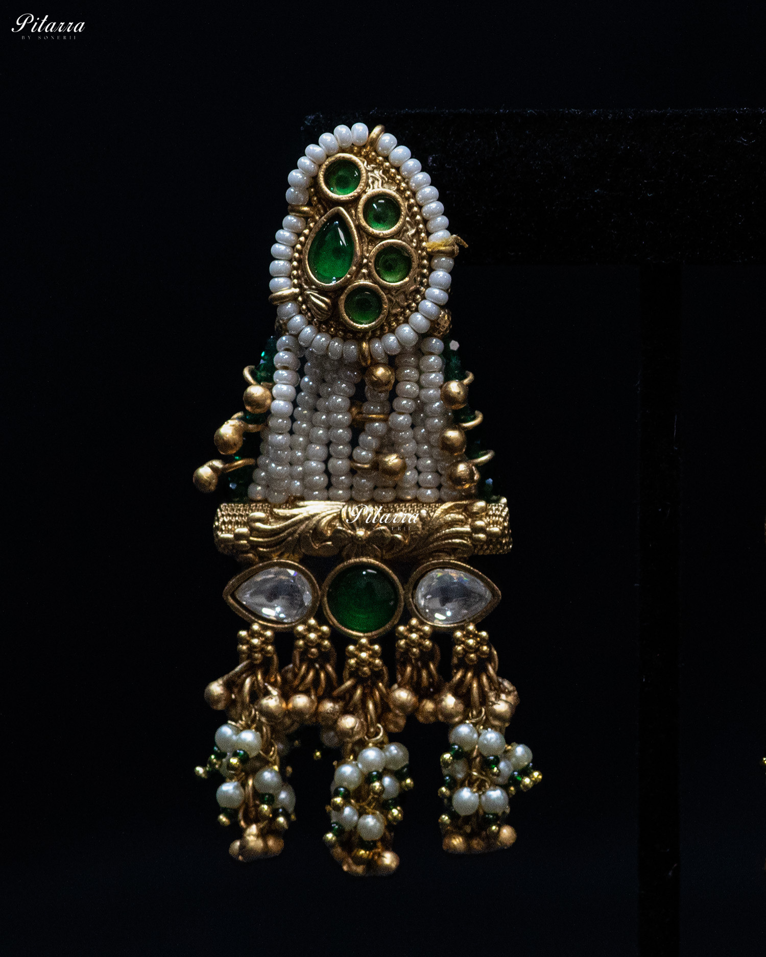 Golden Green Stone Multi Strand Long Kundan Necklace Set