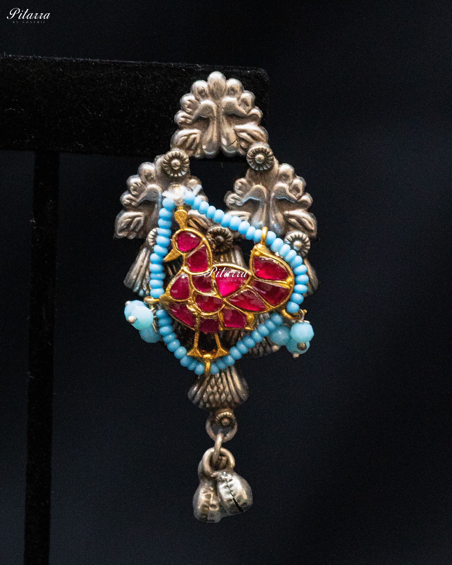 Pink Peacock Pink Bird Ghunghroo Silver Look Alike Choker Set