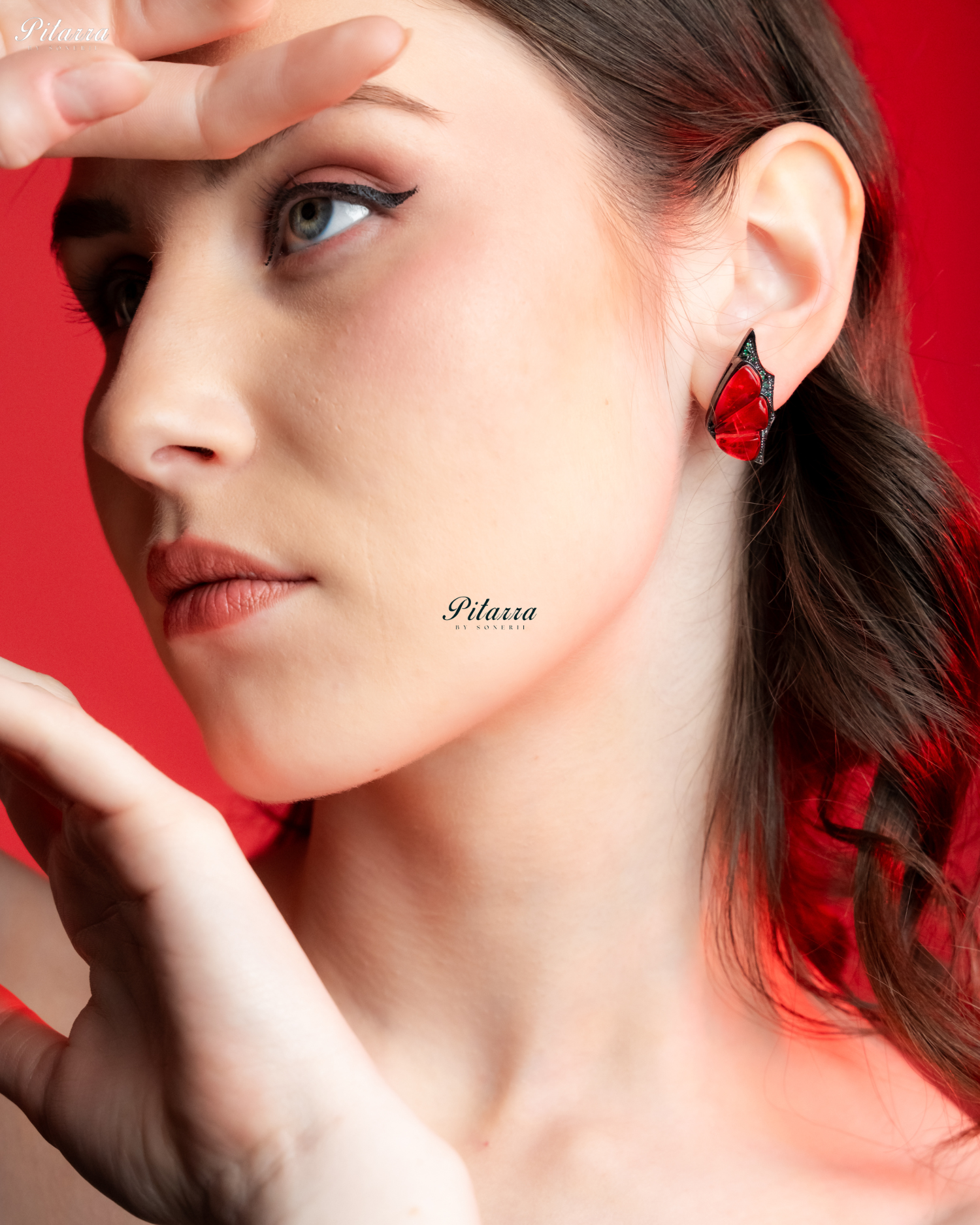 Red Wing Shape CZ Crystal Stud Earrings