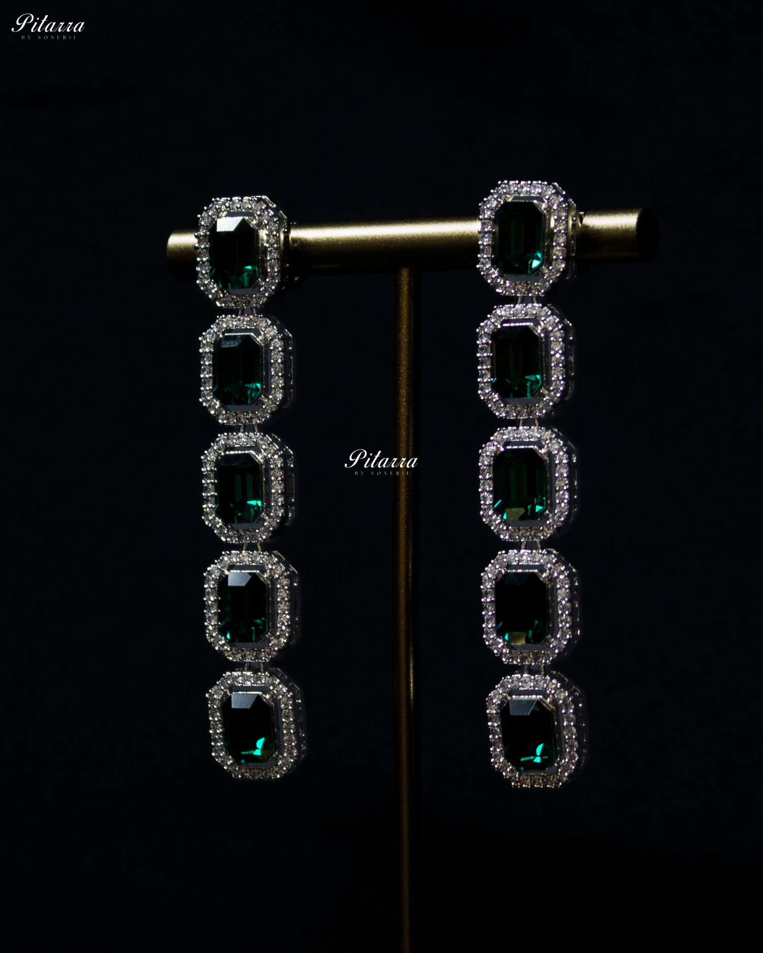 Multi Layer Emerald Rectangle Crystal Necklace Set