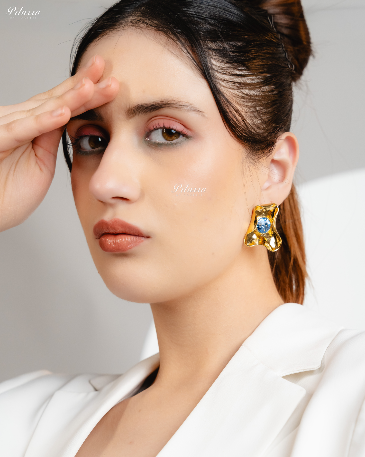 Blue Stone Gold Plated Trendy Stud Earrings