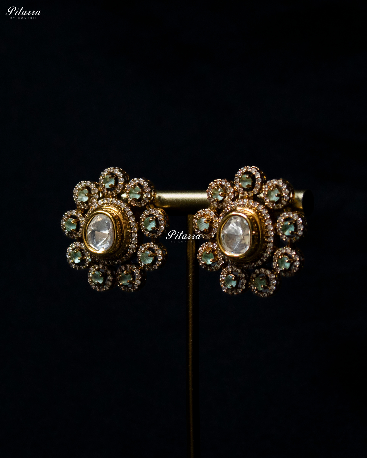 Mint Stone Gold Finish Moissanite Kundan Choker Set