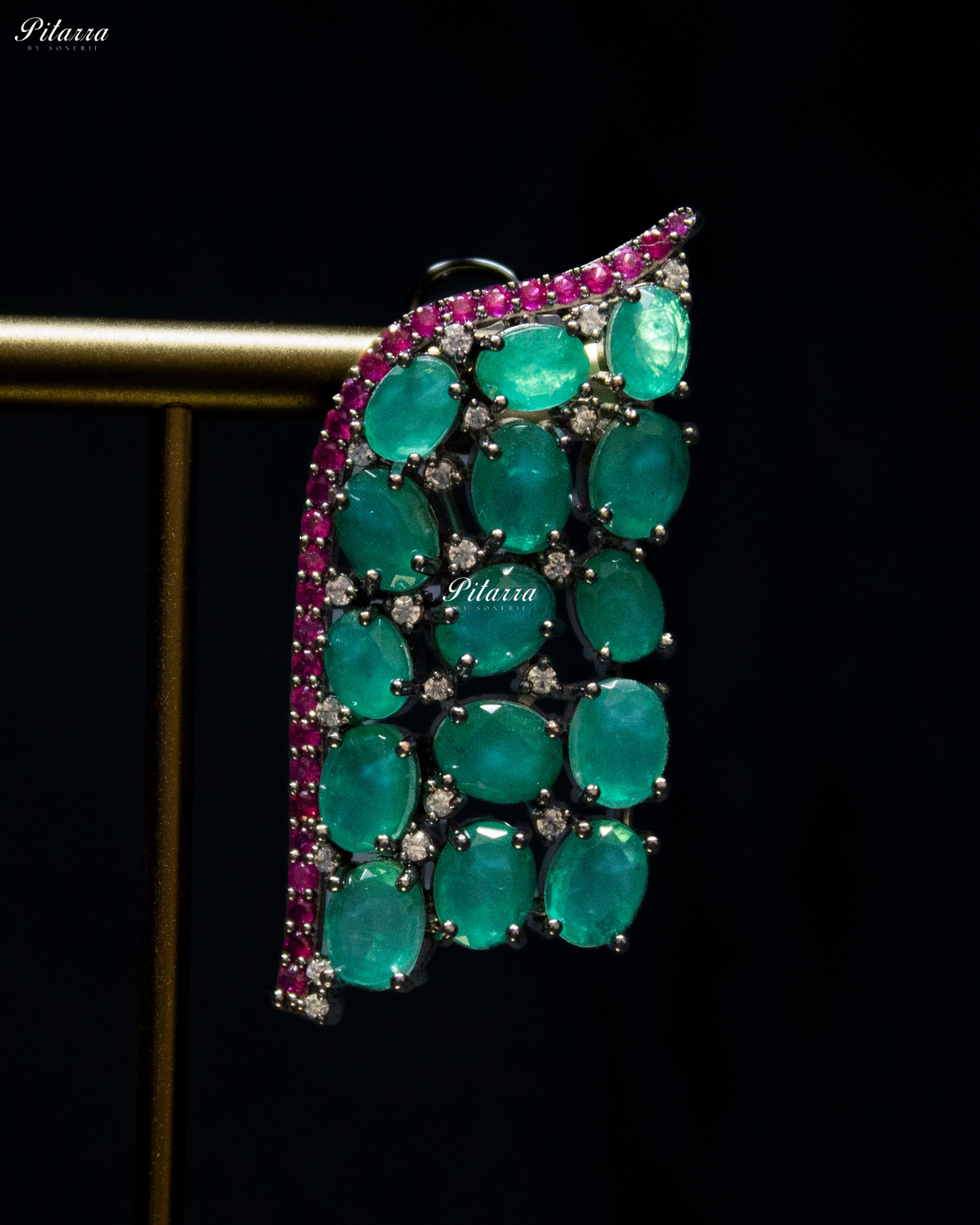 Emerald Stone Purple Lining Crystal Choker Set