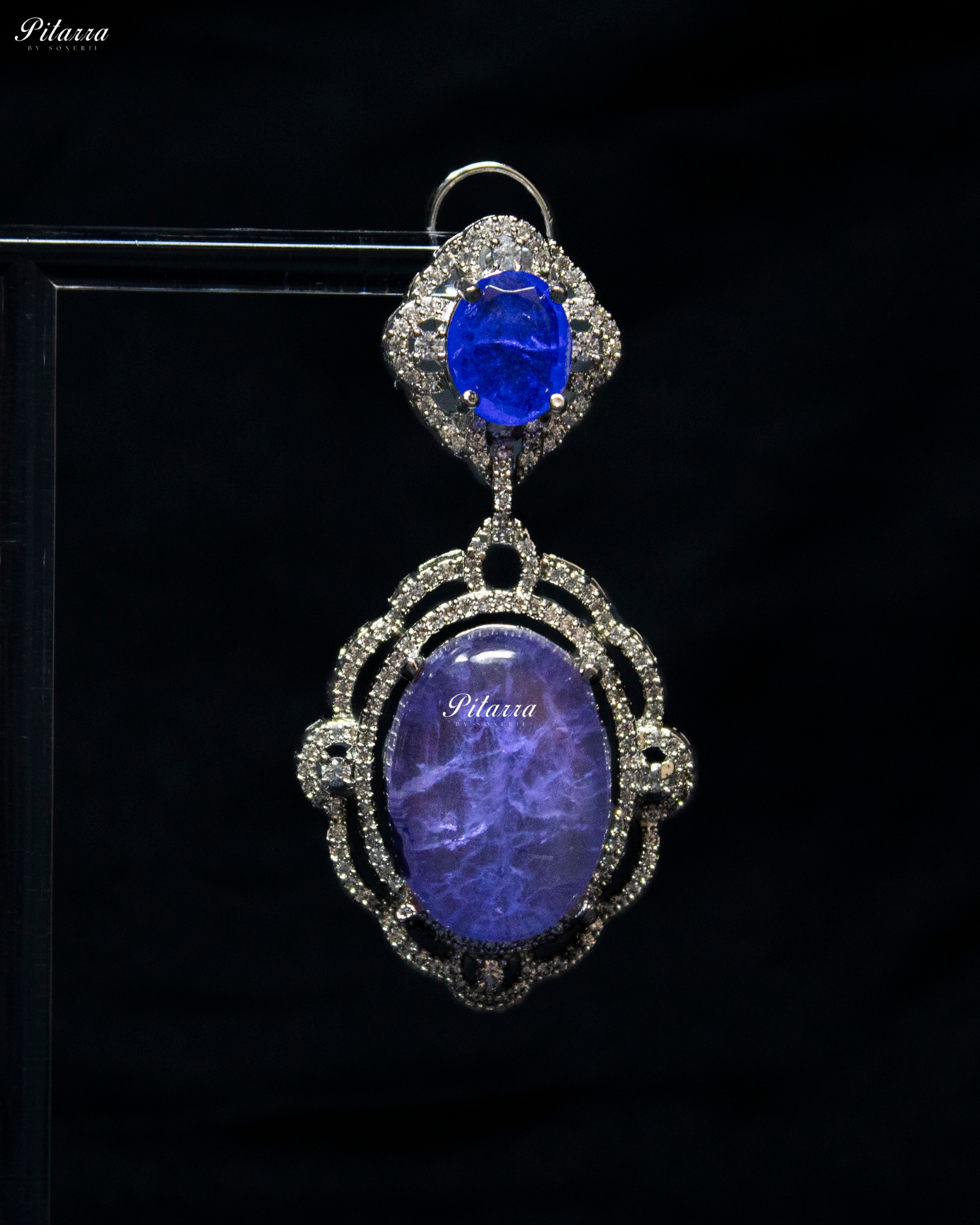Periwinkle Stone Silver Finish Tone Crystal Necklace Set