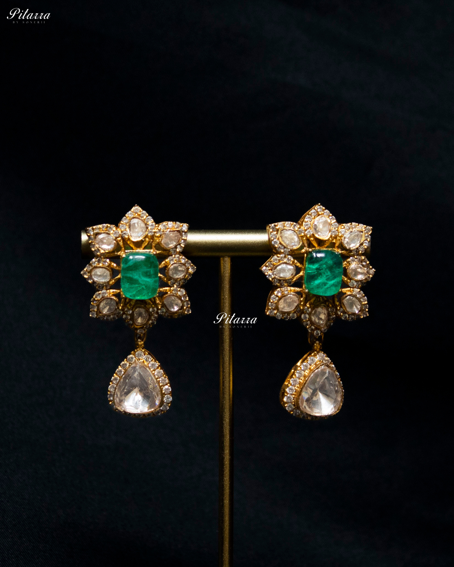 Green Square Stone Victorian Polki Kundan Necklace Set