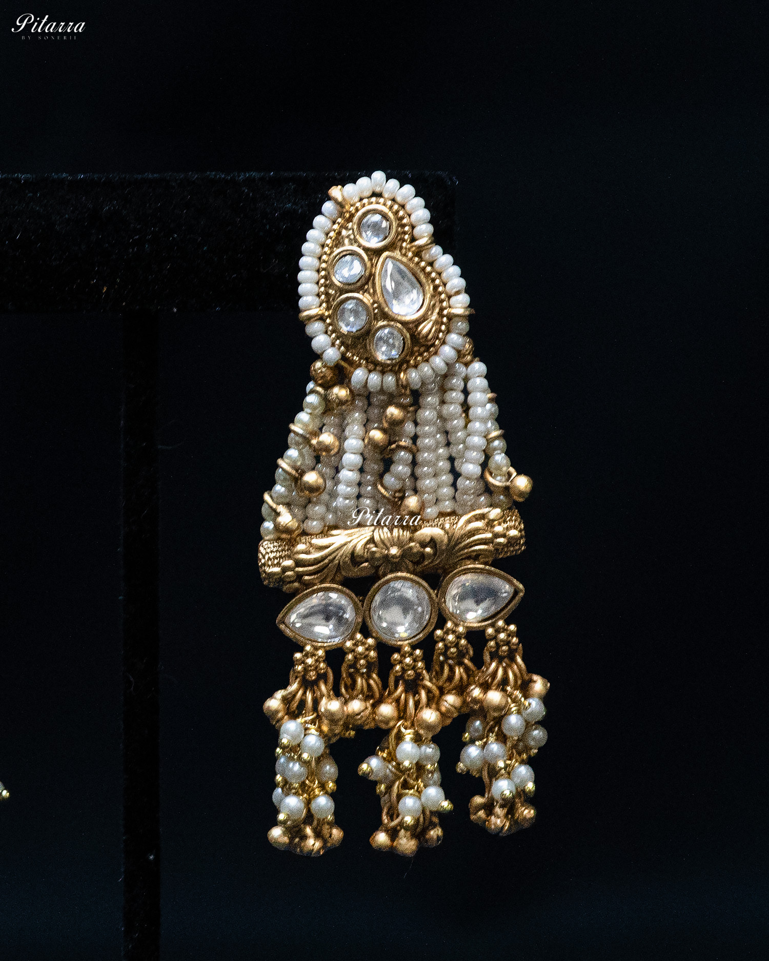 Golden White Stone Multi Strand Long Kundan Necklace Set