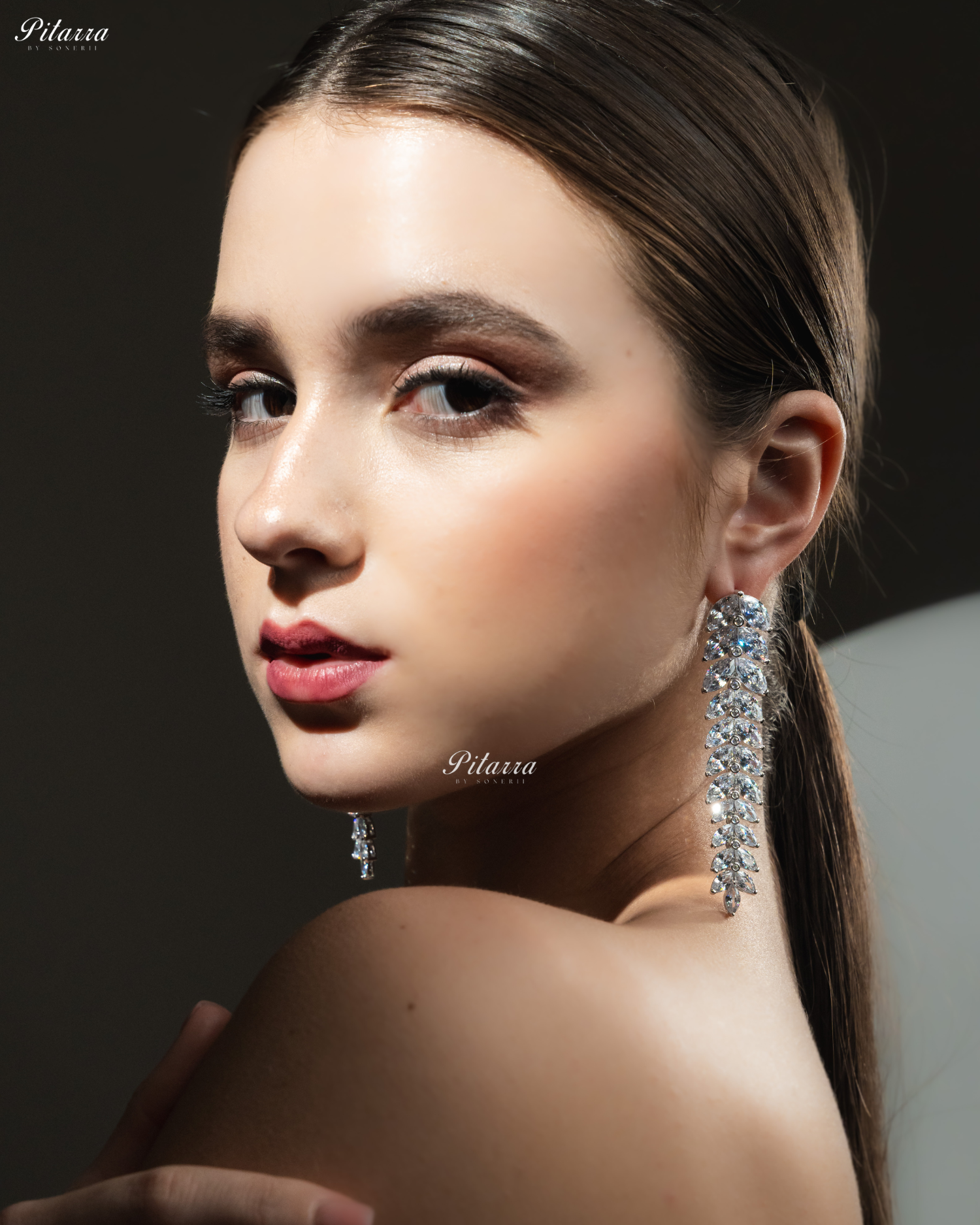 White Crystal Leaf Pattern 92.5 Silver Drop Earrings