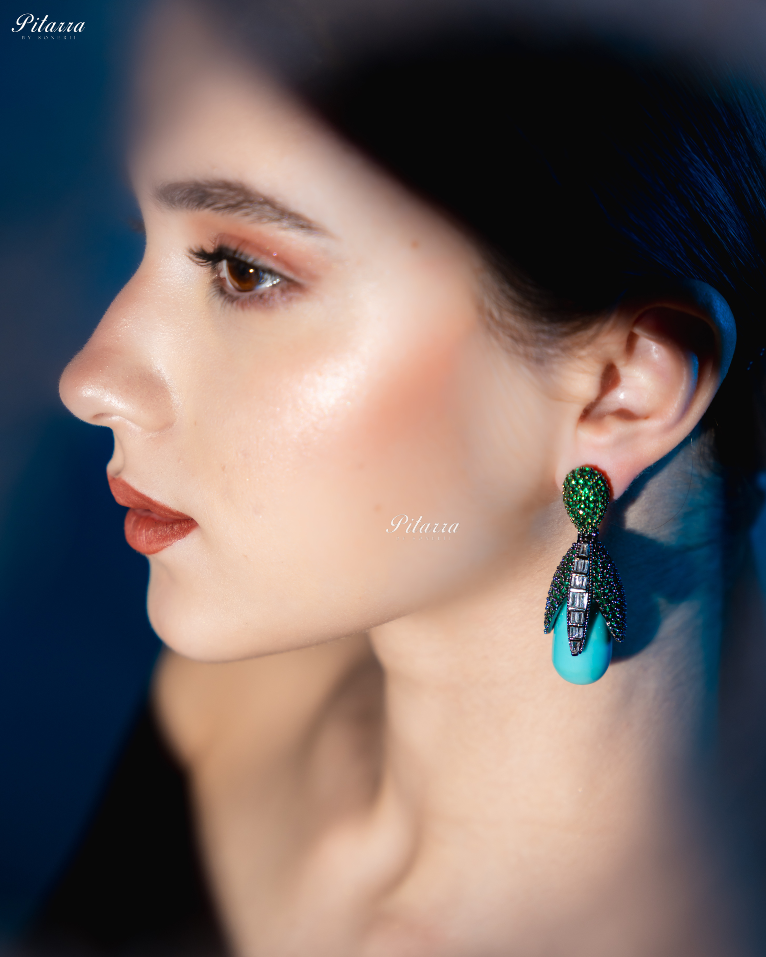 Emerald Leaf Turquoise Teardrop CZ Crystal Earrings