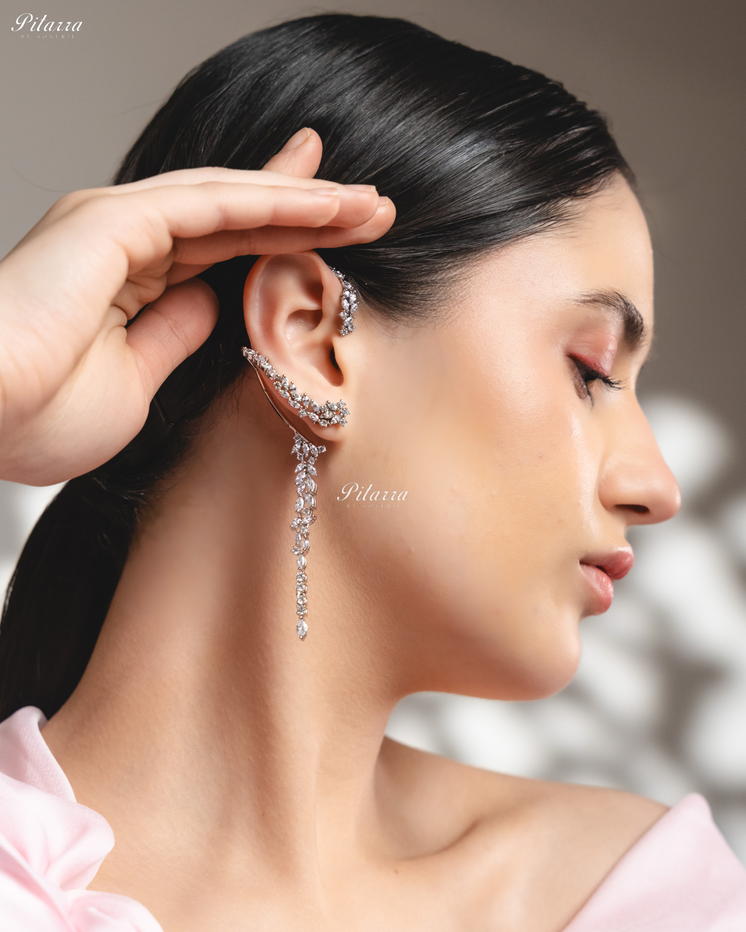 Fiery Flow White Stone EarCuff Crystal Earrings