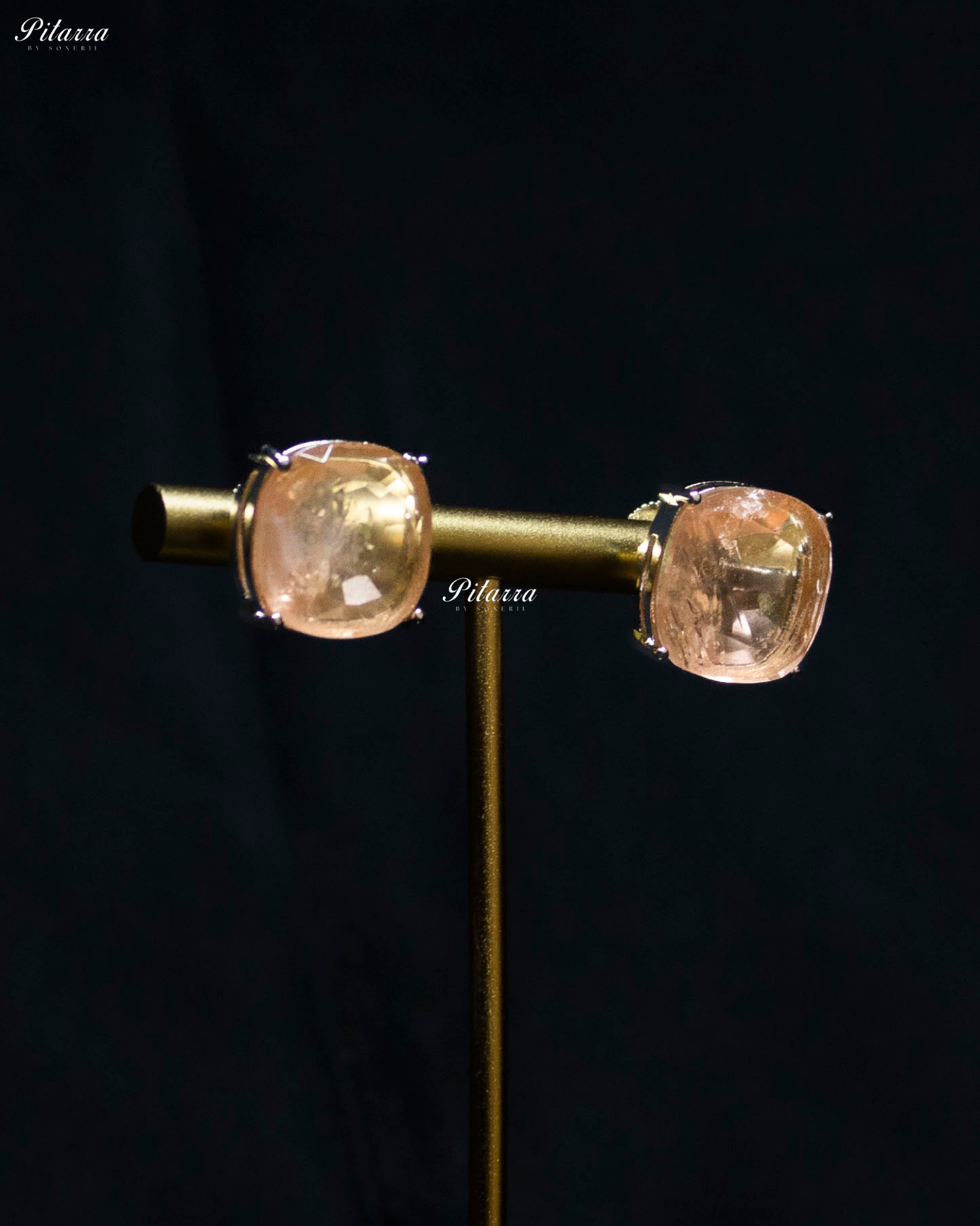 Peach Square Stone Premium Crystal Necklace Set