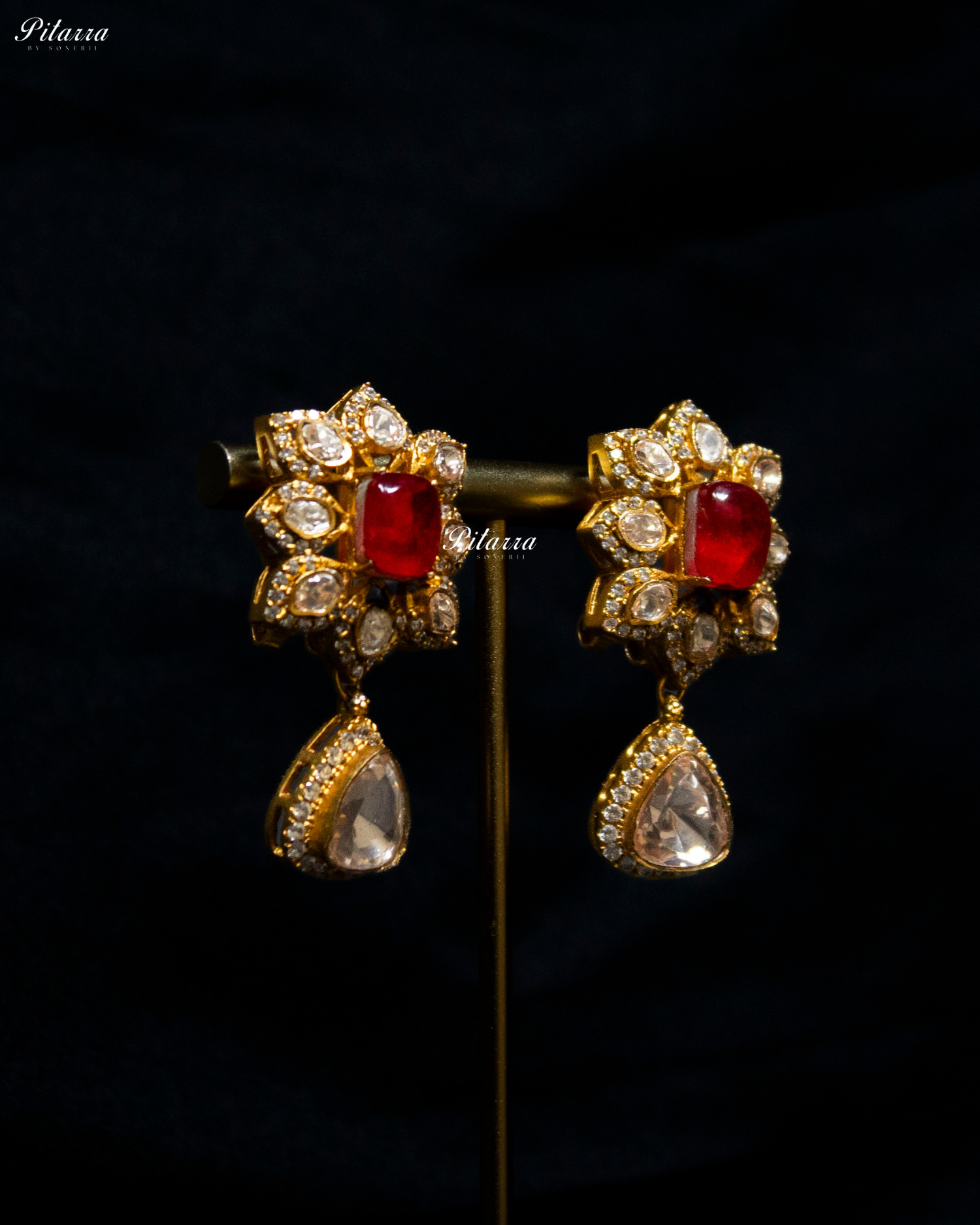 Red Square Stone Victorian Polki Kundan Necklace Set