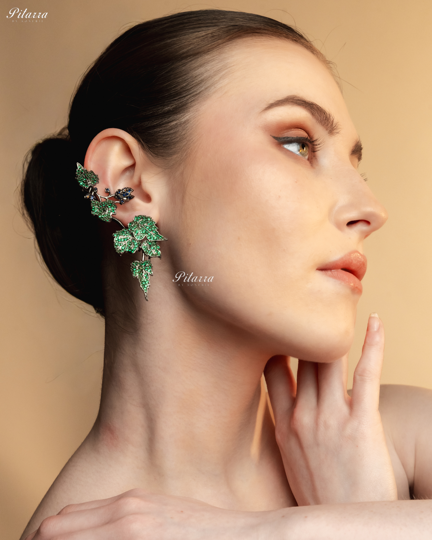 Emerald Unique Leaf Shaped Crystal Earrings