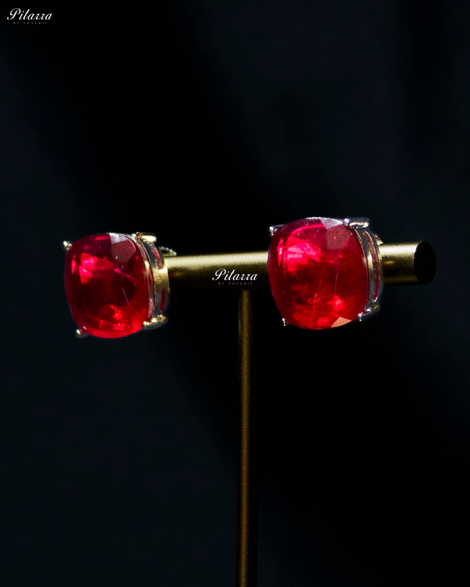 Ruby Square Stone Premium Crystal Necklace Set