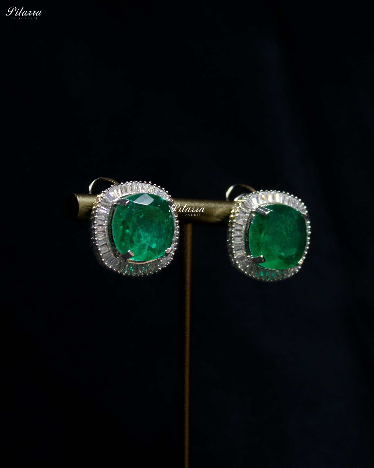 Emerald Stone Silver CZ Choker Necklace Set