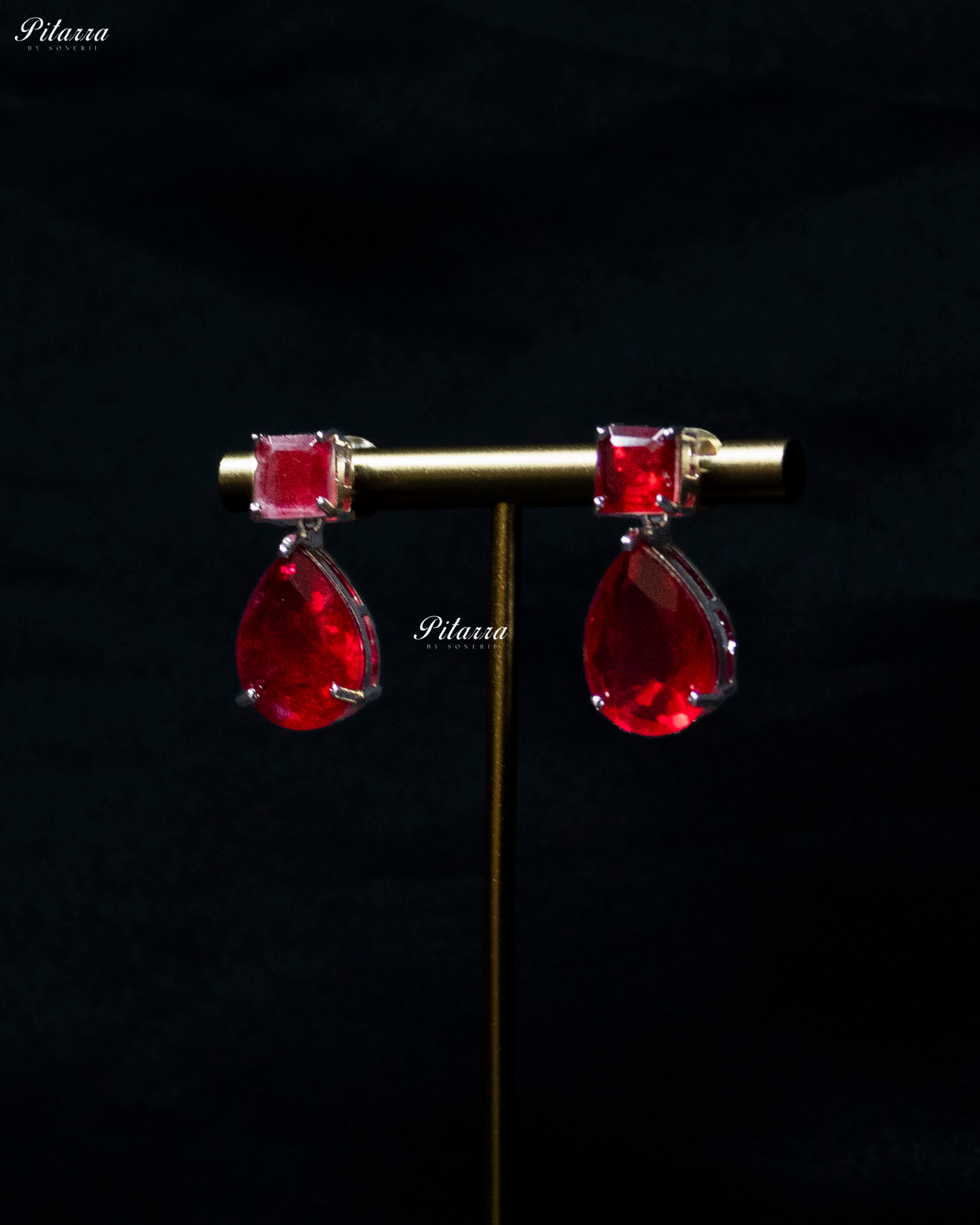Red Square and Drop Crystal Necklace Set