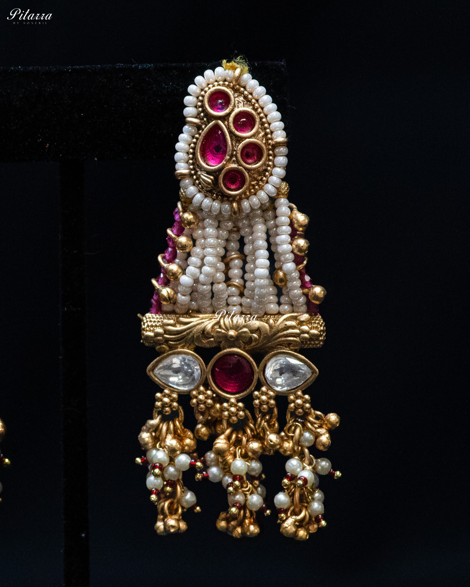 Golden Pink Stone Multi Strand Long Kundan Necklace Set