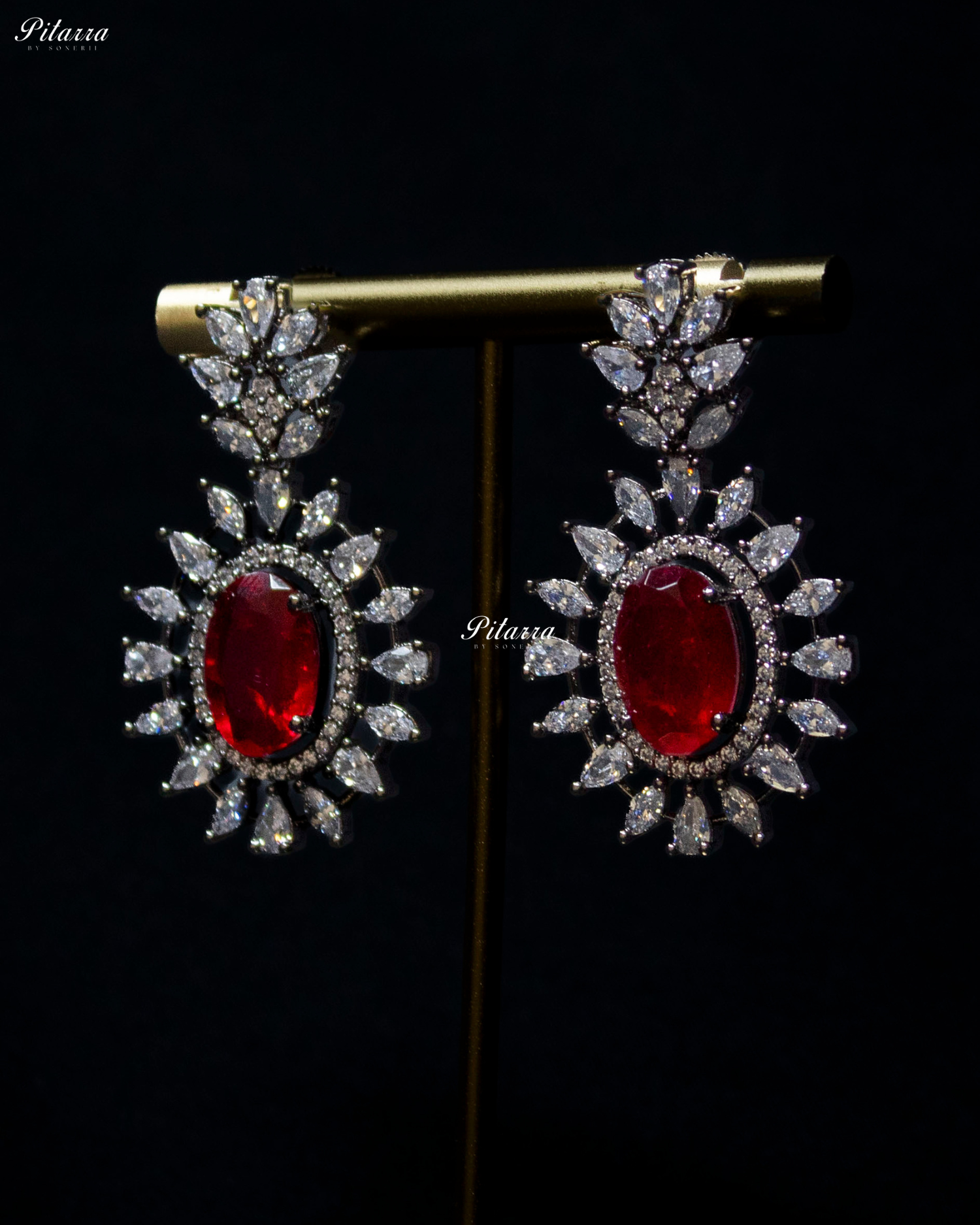 Red Color Stones Dazzling Cubic Zirconia Necklace Set