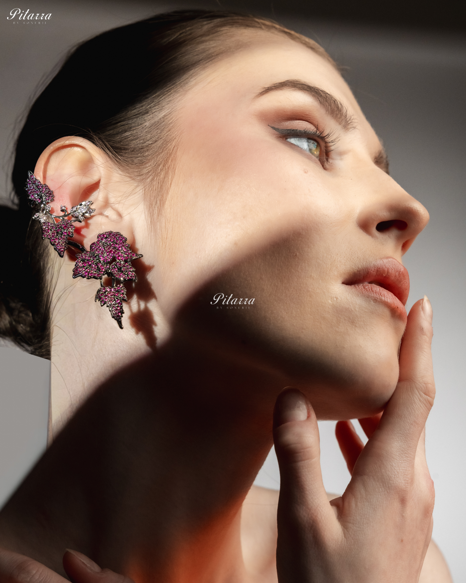 Pink Unique Leaf Shaped Crystal Earrings