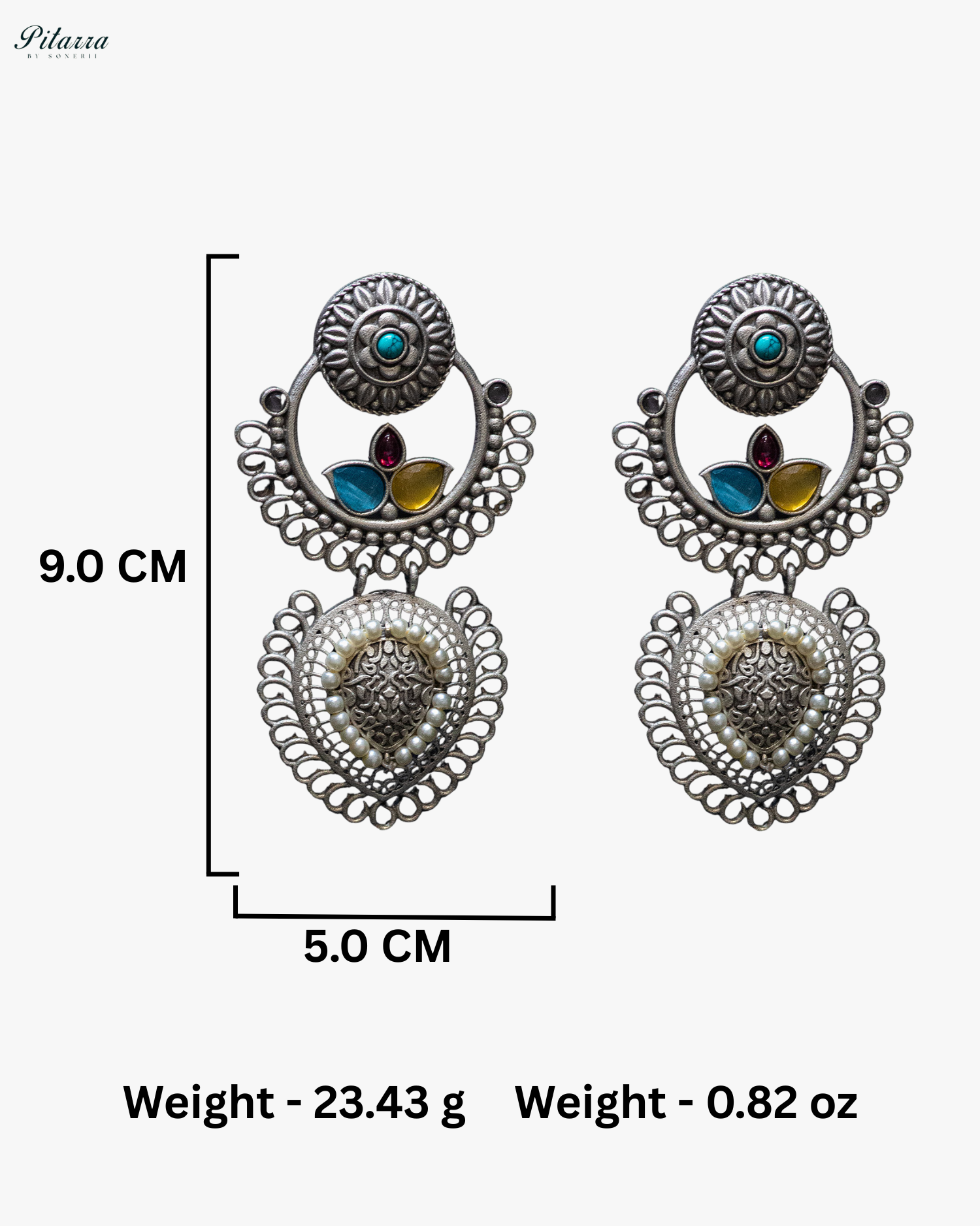 Multicolor Stone White Pearl Silver Look Alike Dangler Earrings