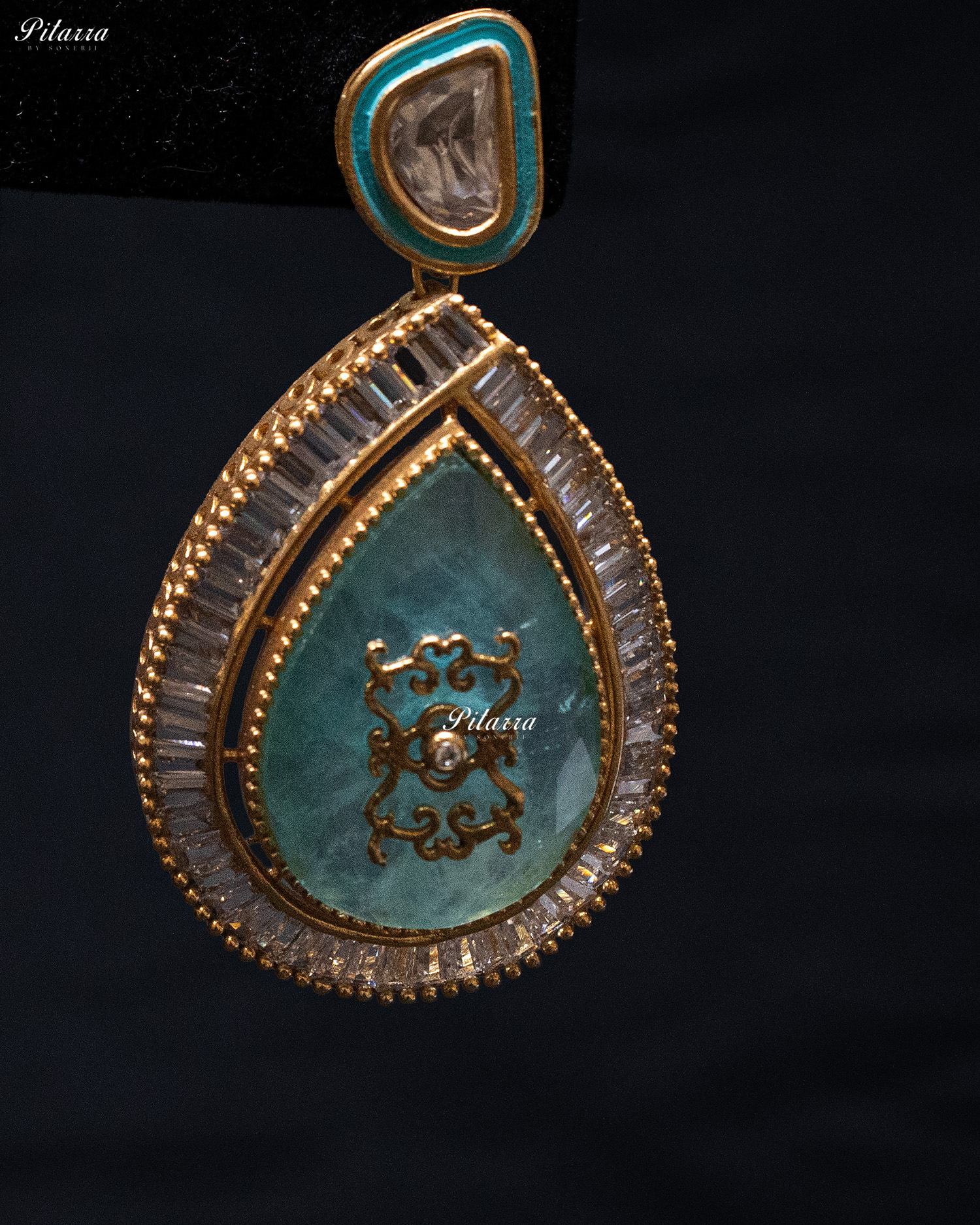 Big Sky Blue Teardrop Gold Plated Kundan Necklace Set