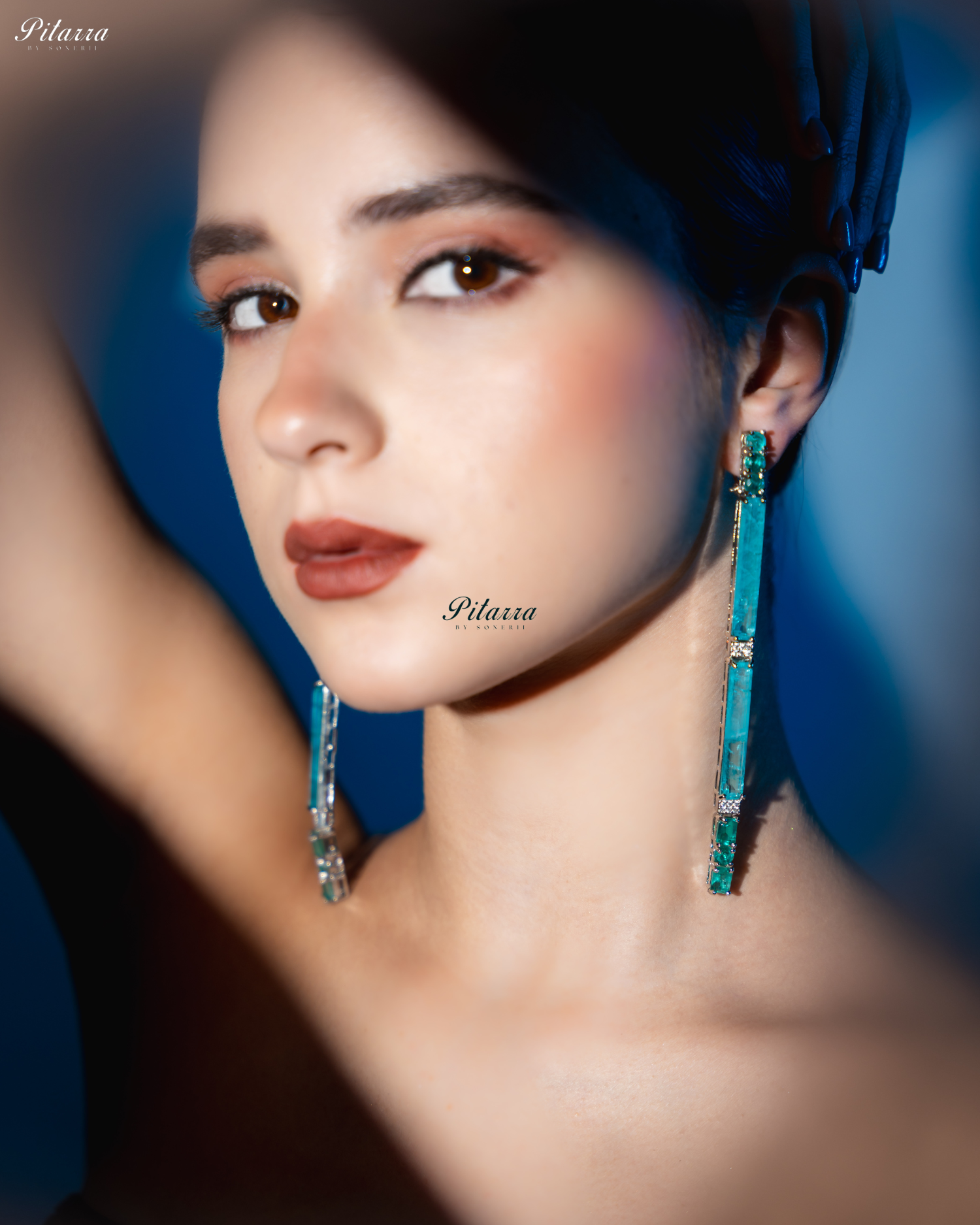 Ocean Blue Stone Linear Long Doublet Drop Earrings
