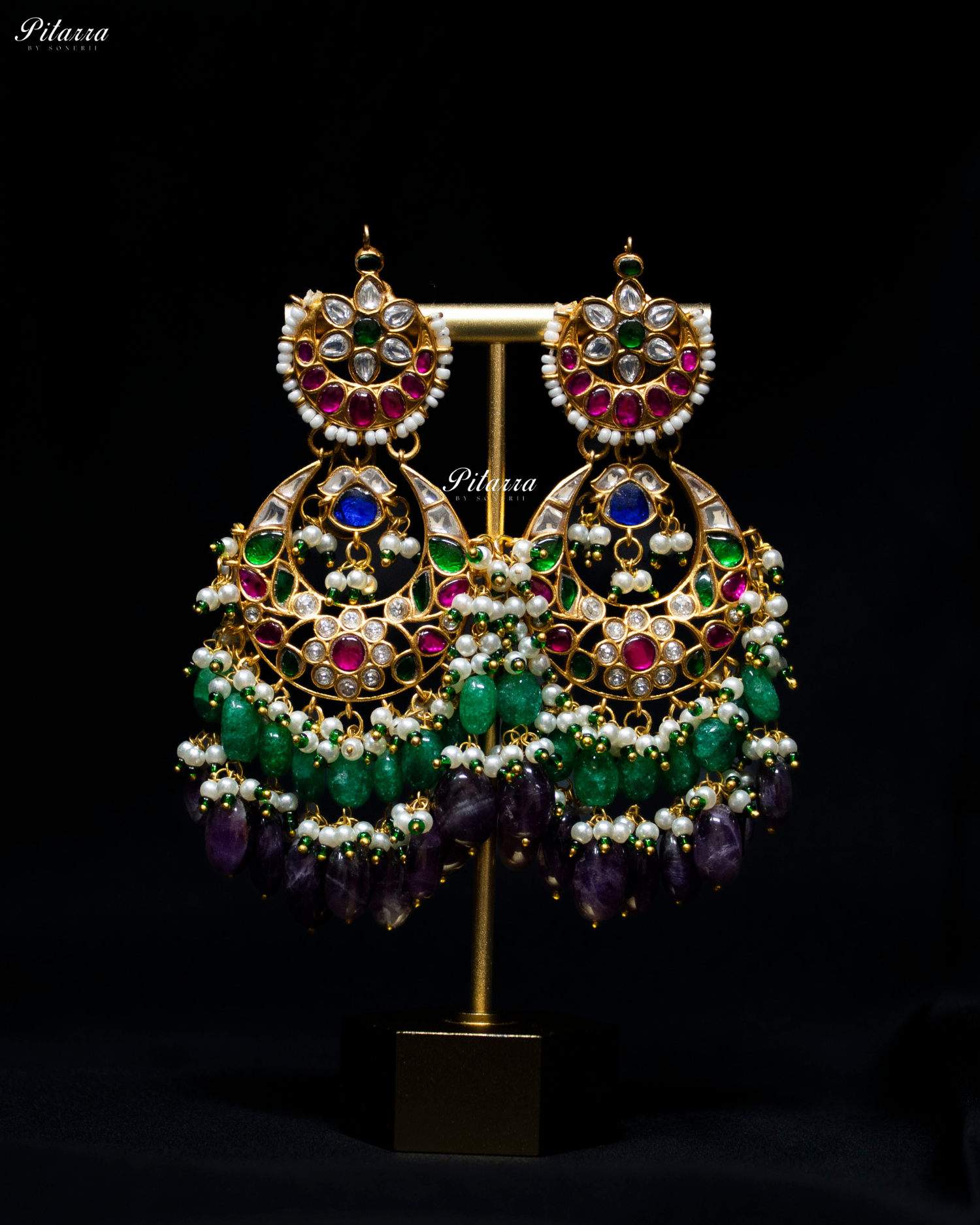 Multi Coloured Green Beads Exclusive Kundan Necklace Set
