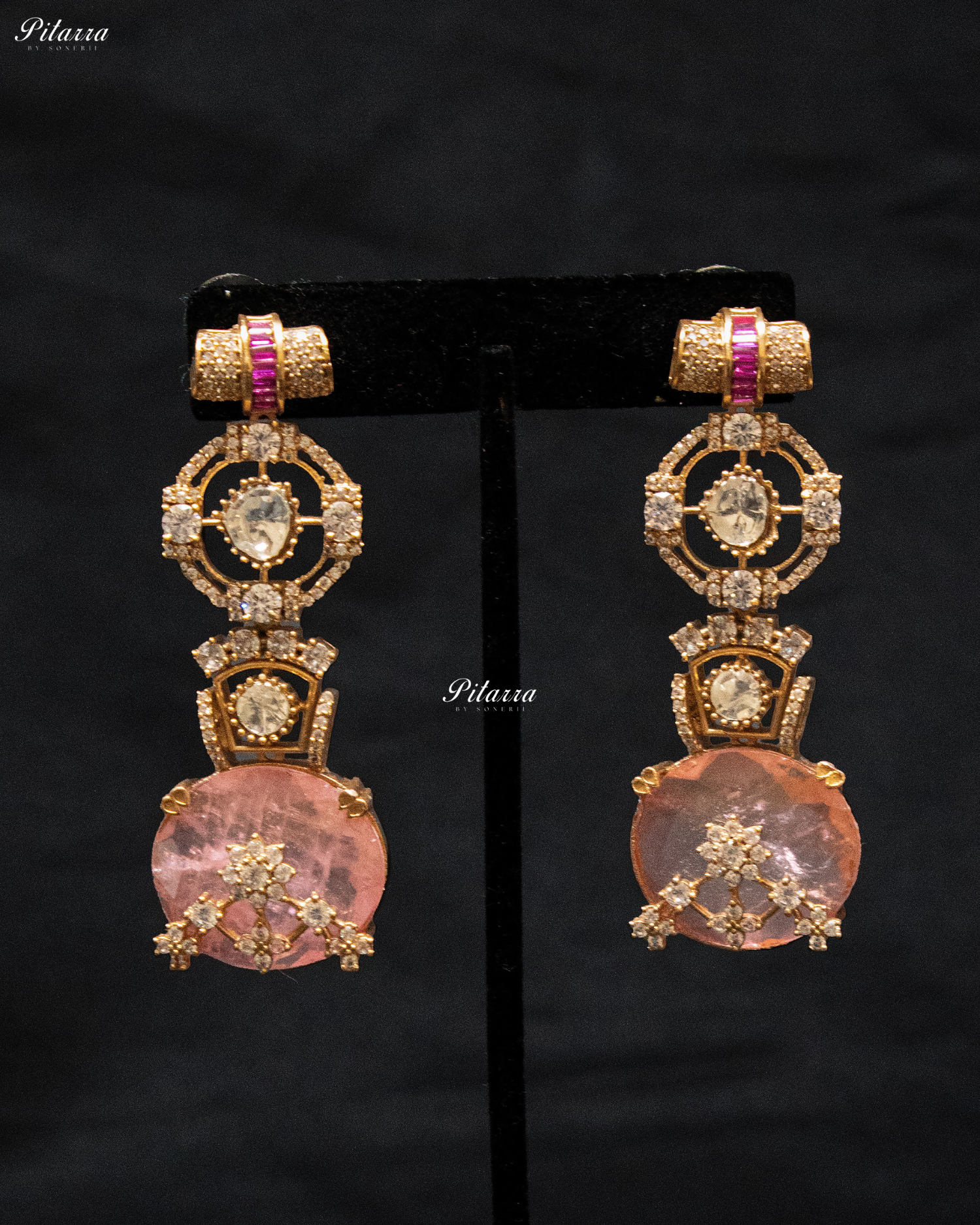 Peach Big Stone Victorian Polki Kundan Necklace Set