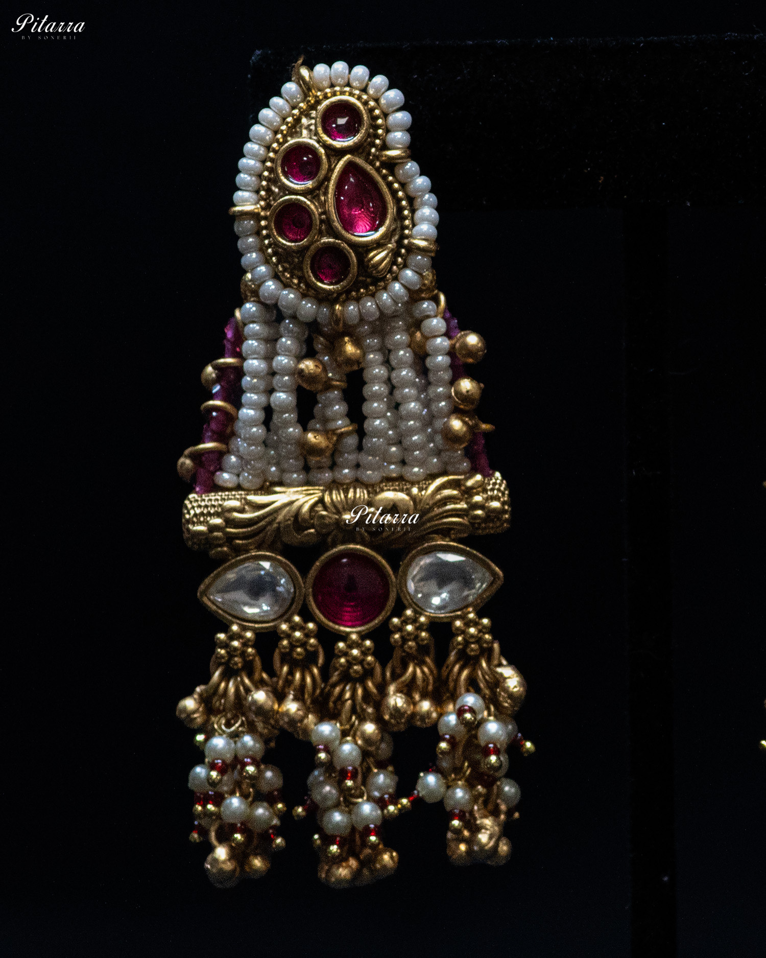 Golden Pink Stone Multi Strand Long Kundan Necklace Set