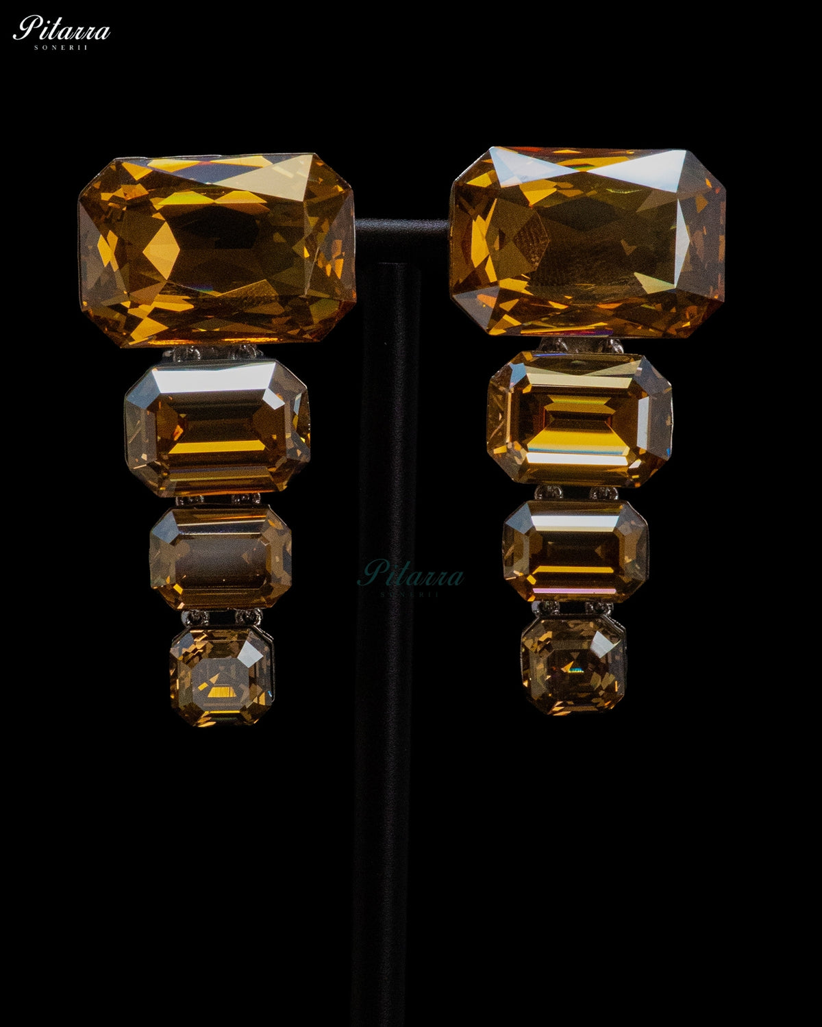 Smoky Brown Oversized Emerald Cut Crystal Statement Choker Necklace Set