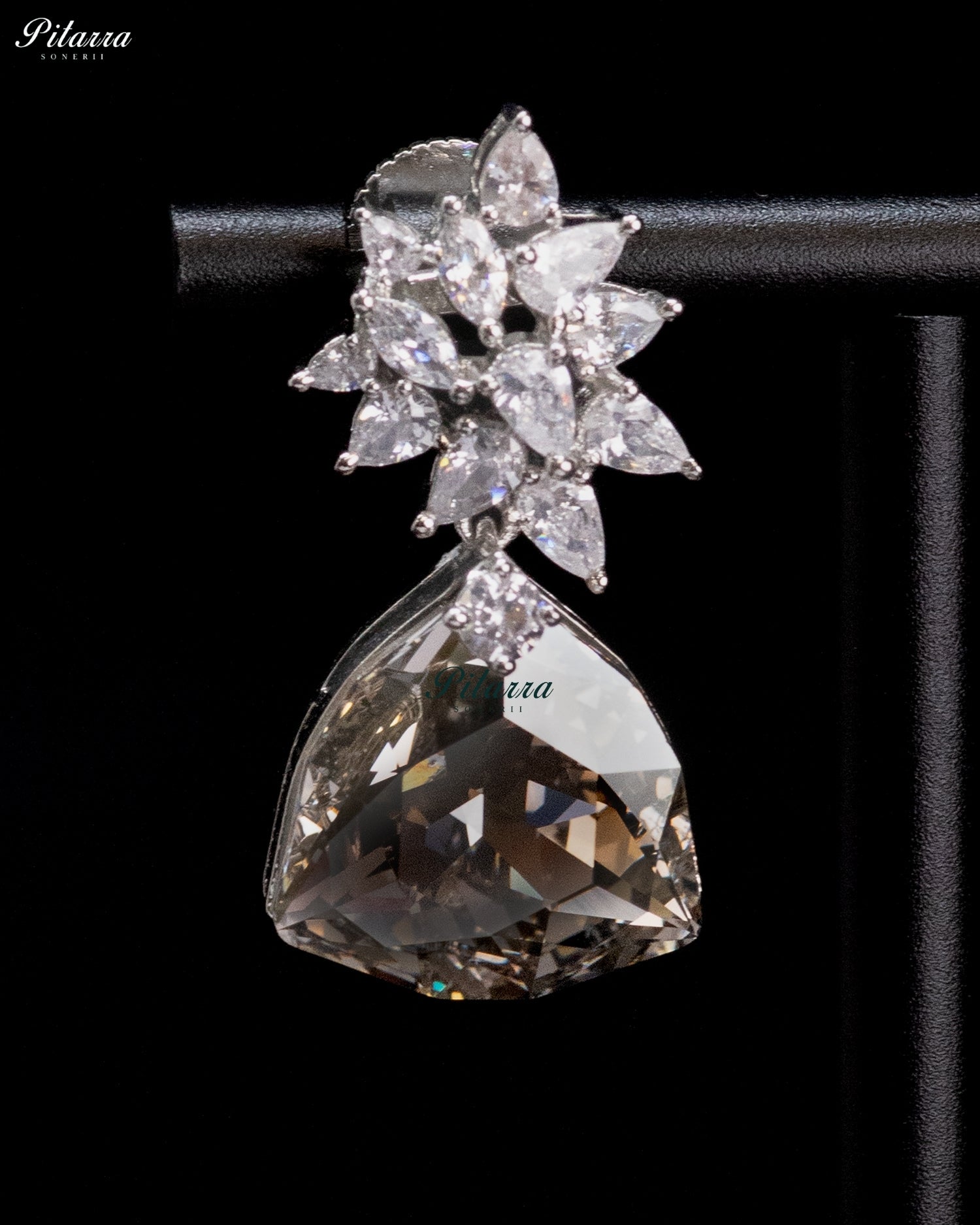 Crystal Floral Cluster Triangle Drop Earrings
