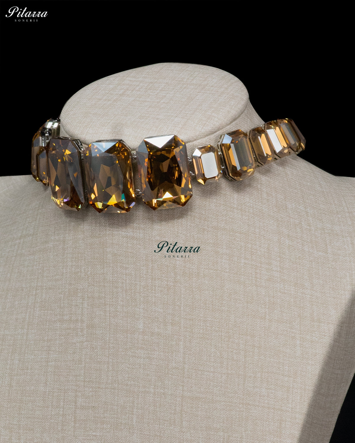 Smoky Brown Oversized Emerald Cut Crystal Statement Choker Necklace Set