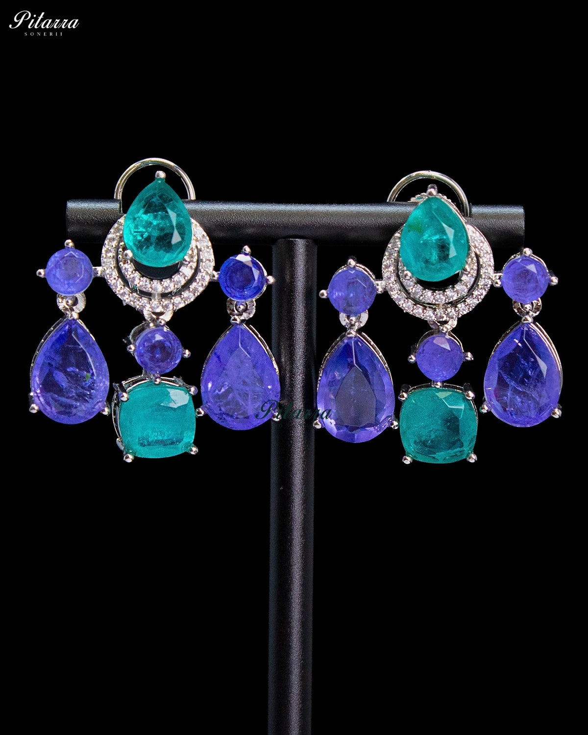 Aqua Green and Blue Multicolor Crystal Dangler Earrings
