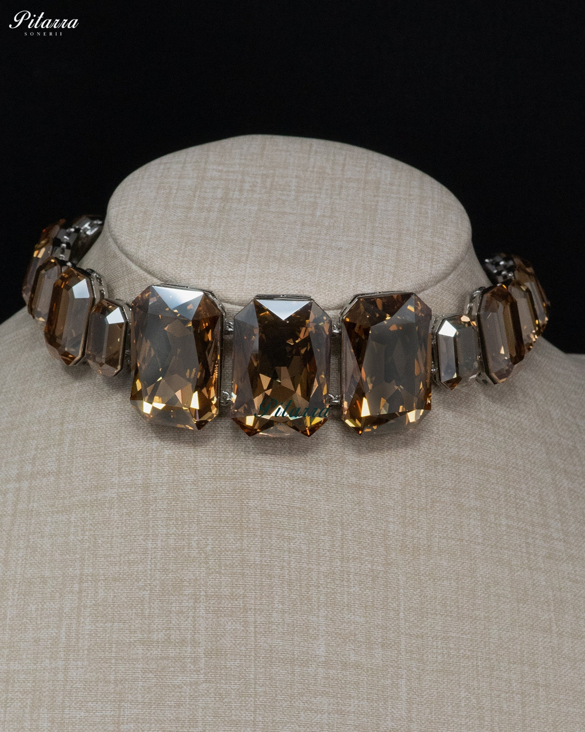 Smoky Brown Oversized Emerald Cut Crystal Statement Choker Necklace Set