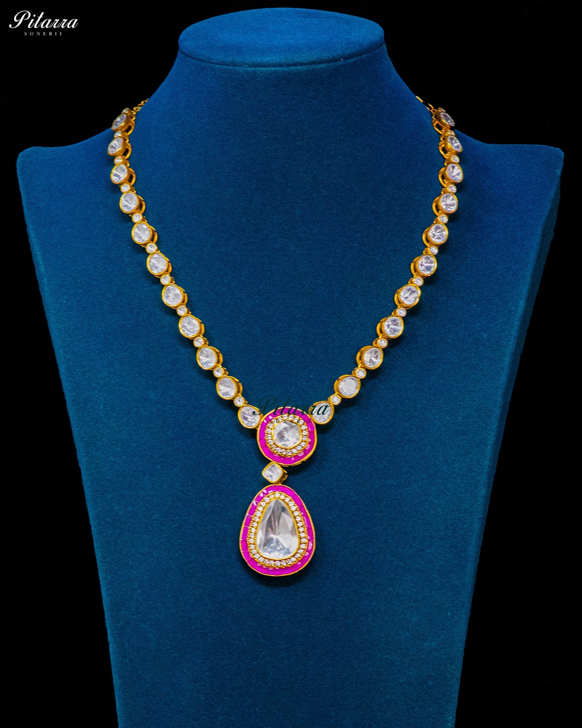 Pink Round And Teardrop Kundan Necklace Set