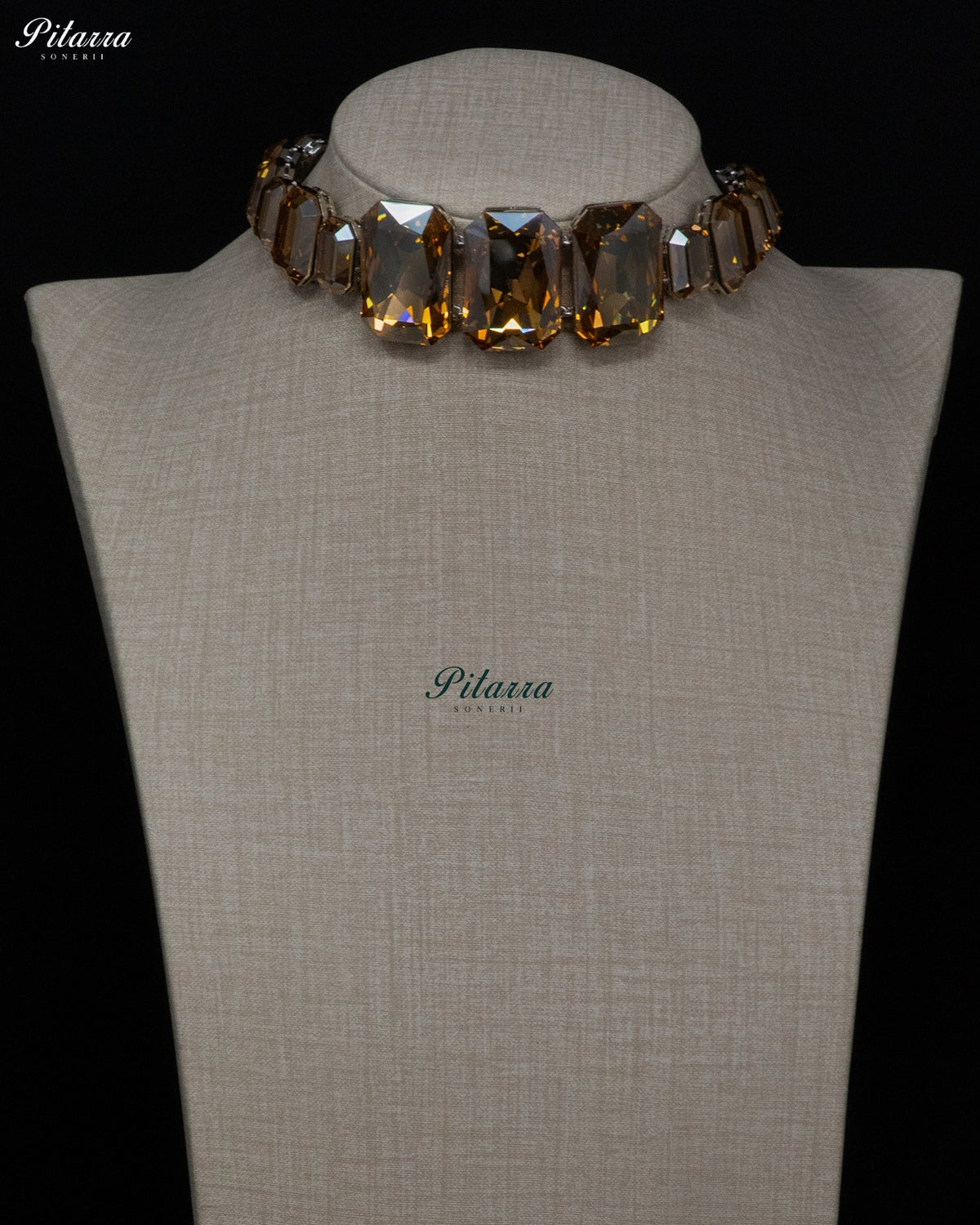 Smoky Brown Oversized Emerald Cut Crystal Statement Choker Necklace Set