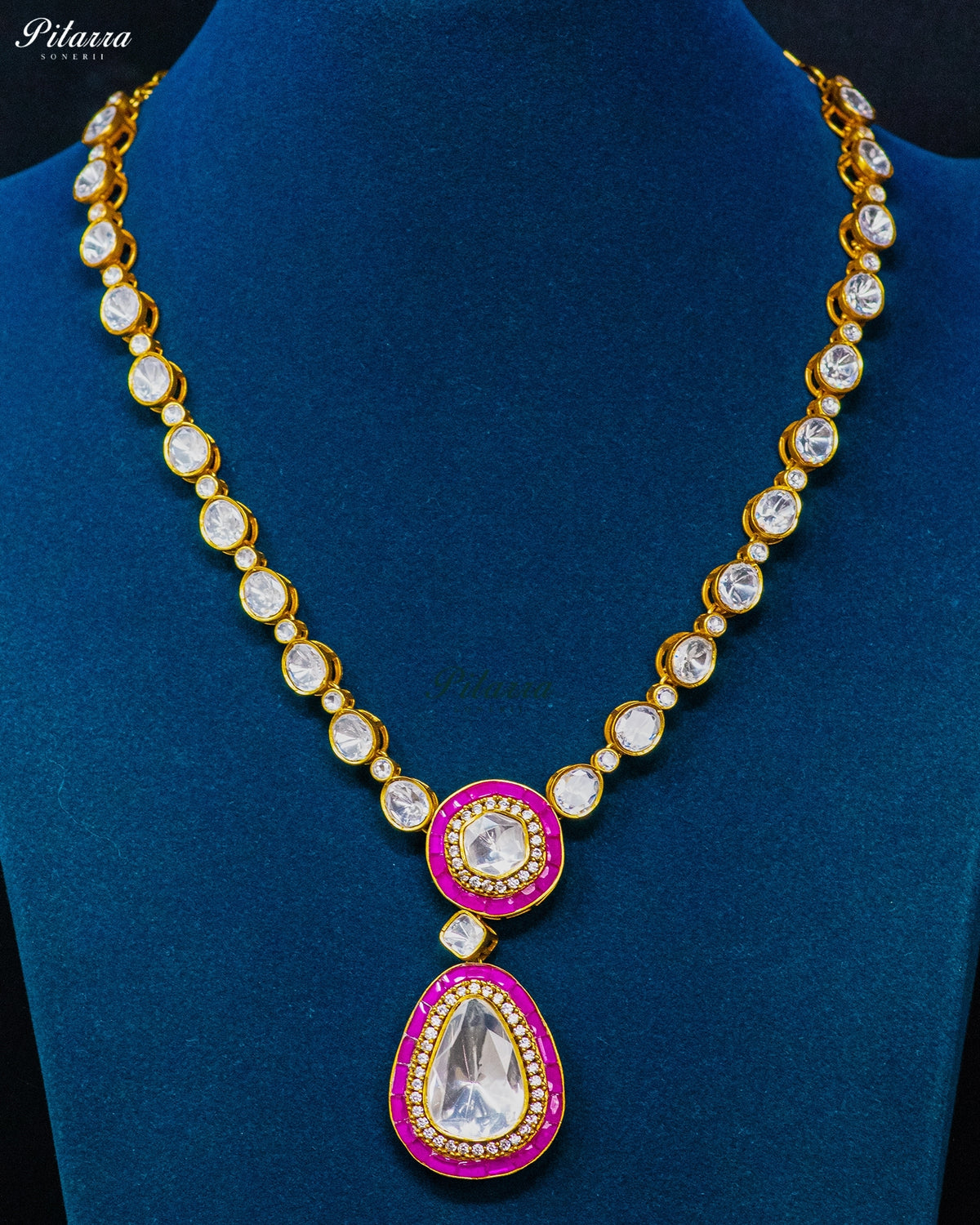 Pink Round And Teardrop Kundan Necklace Set