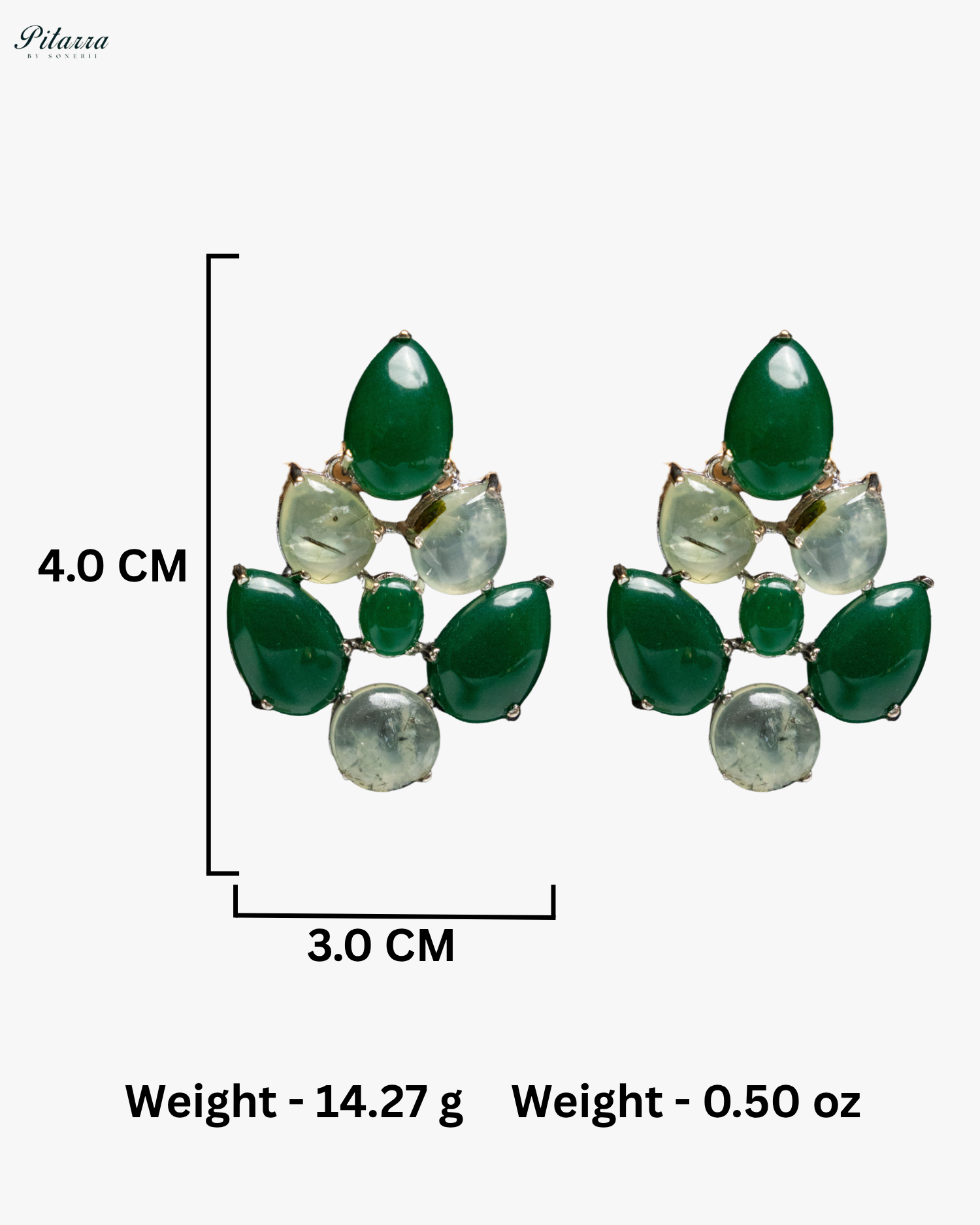 White Green Ethnic Stud Earrings