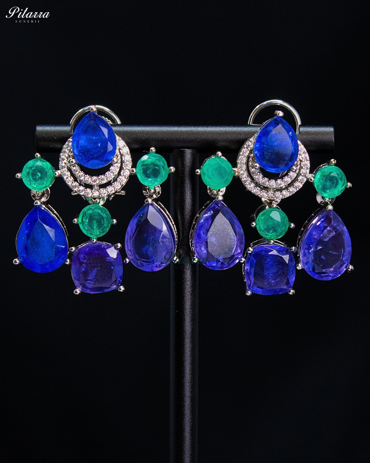 Blue and Green Multicolor Crystal Dangler Earrings