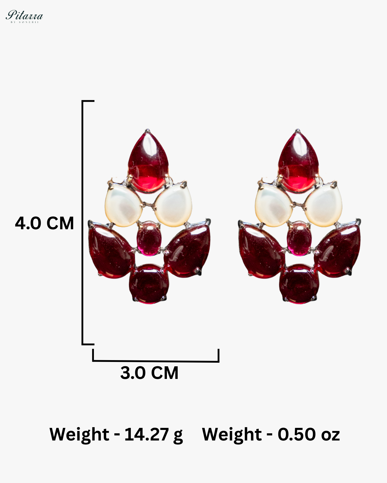 Silver Red Ethnic Stud Earrings
