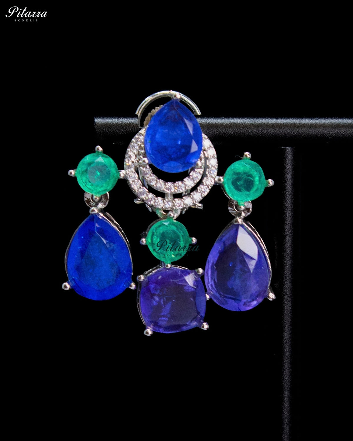 Blue and Green Multicolor Crystal Dangler Earrings