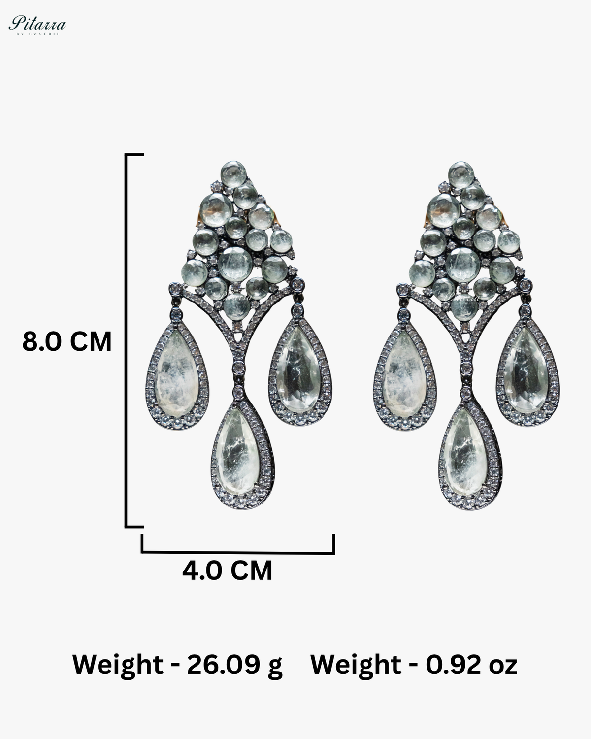 White Stone Three Teardrop Silver Finish CZ Doublet Dangler Earrings