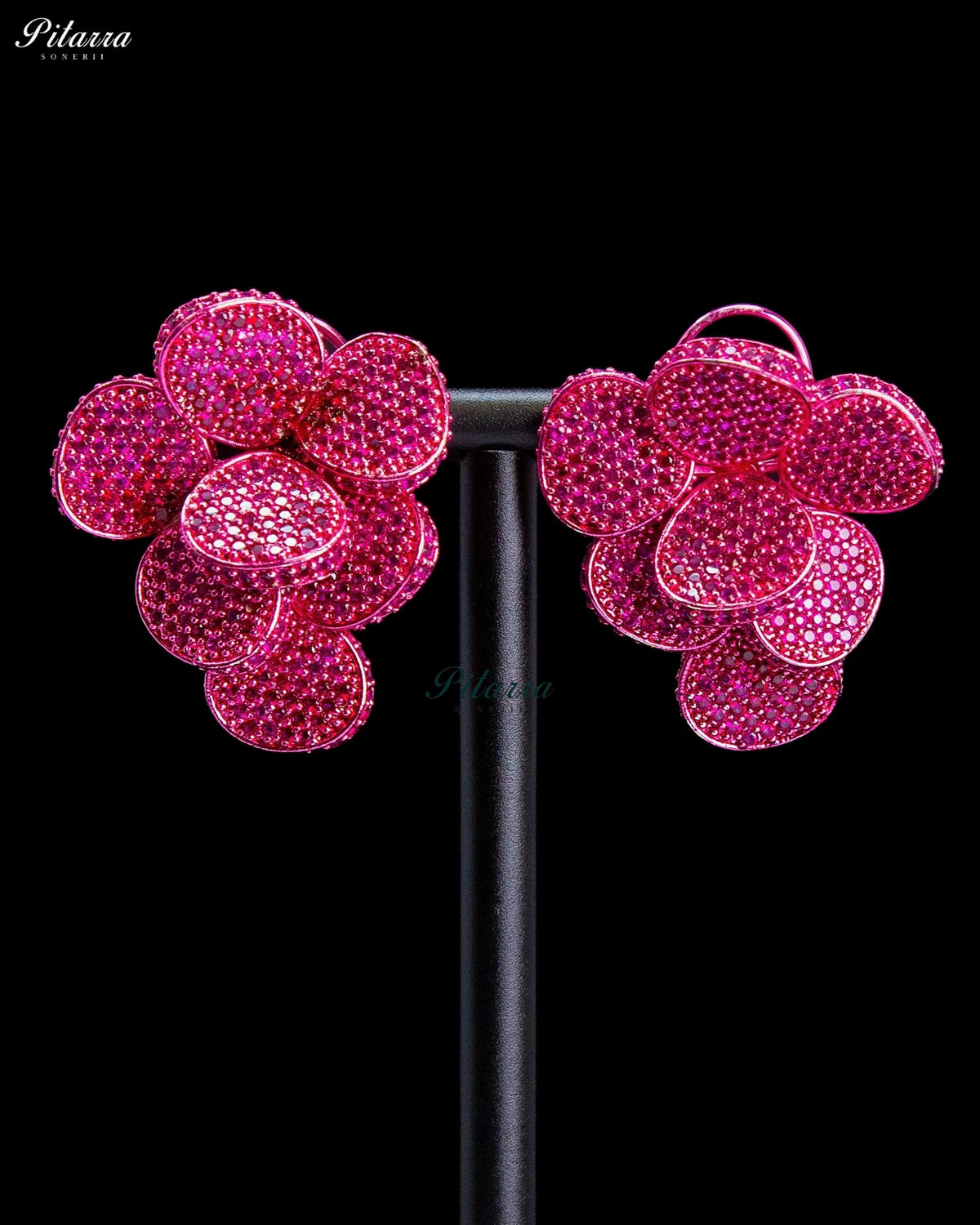 Pink Crystal Cluster Statement Earrings