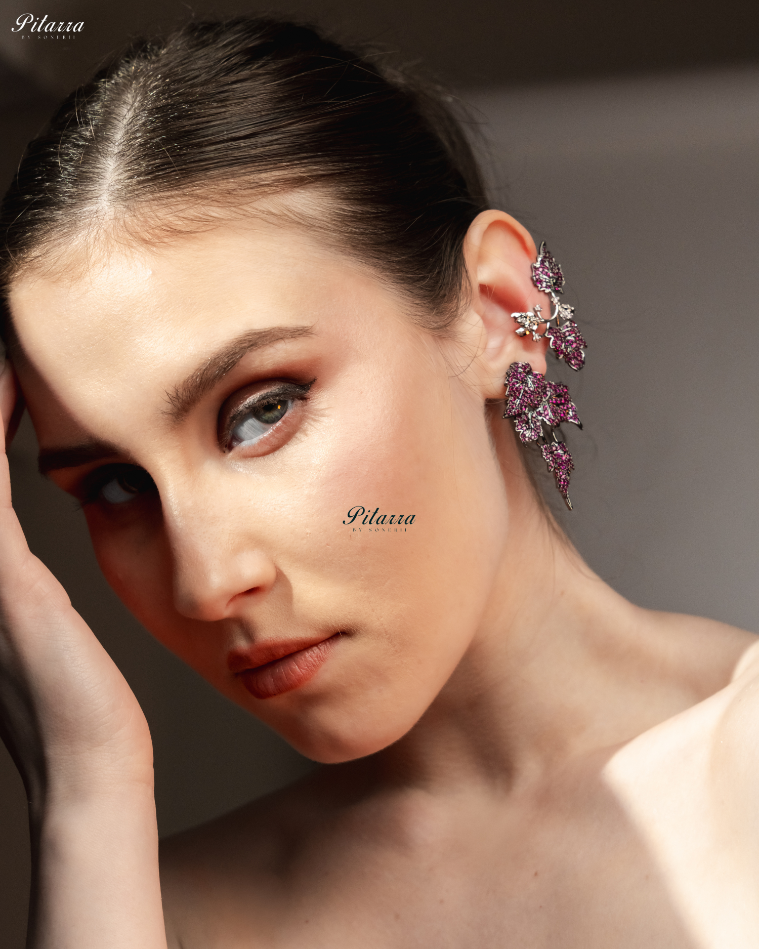 Pink Unique Leaf Shaped Crystal Earrings
