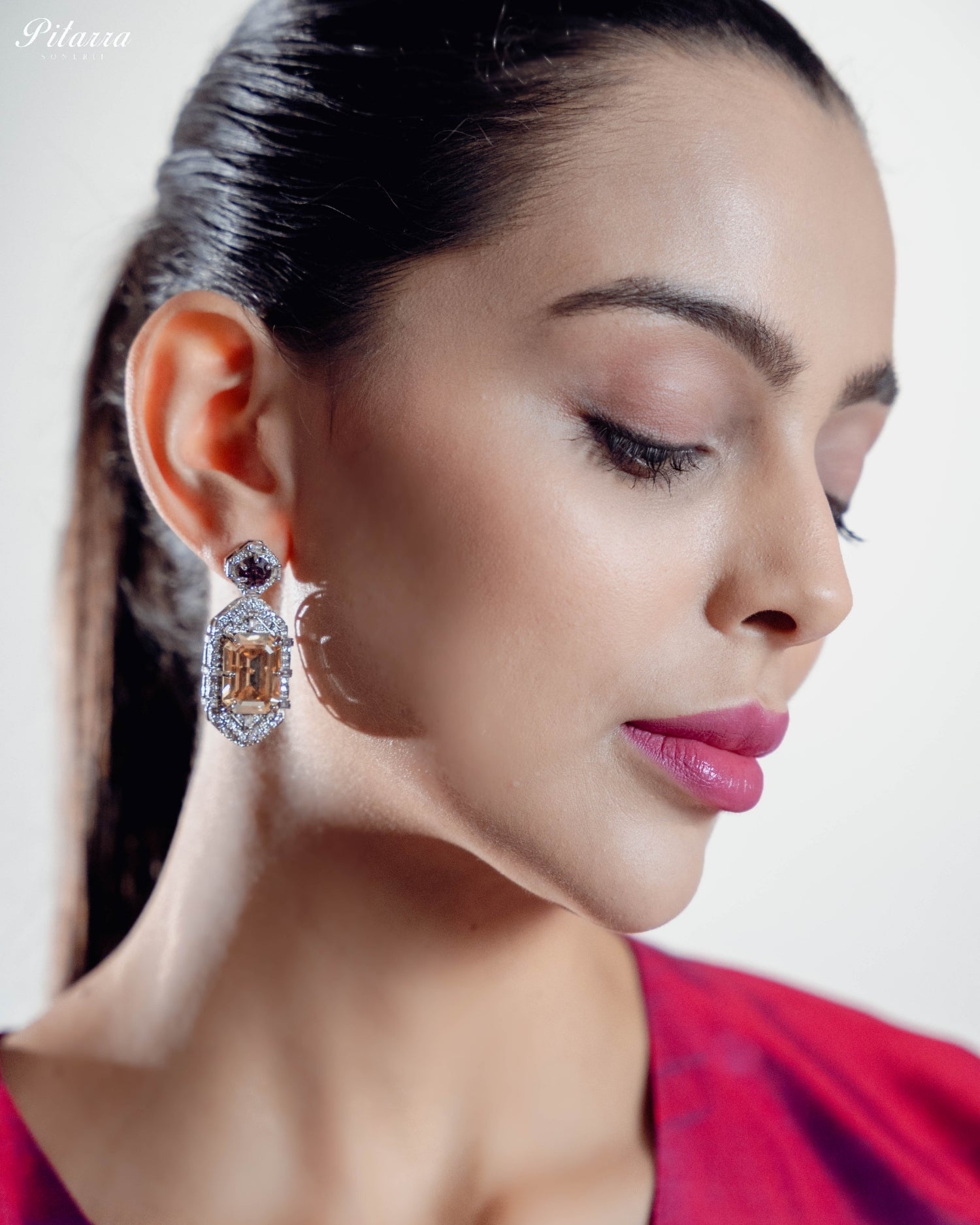 Yellow Emerald Cut Diamond Halo Statement Drop Earrings