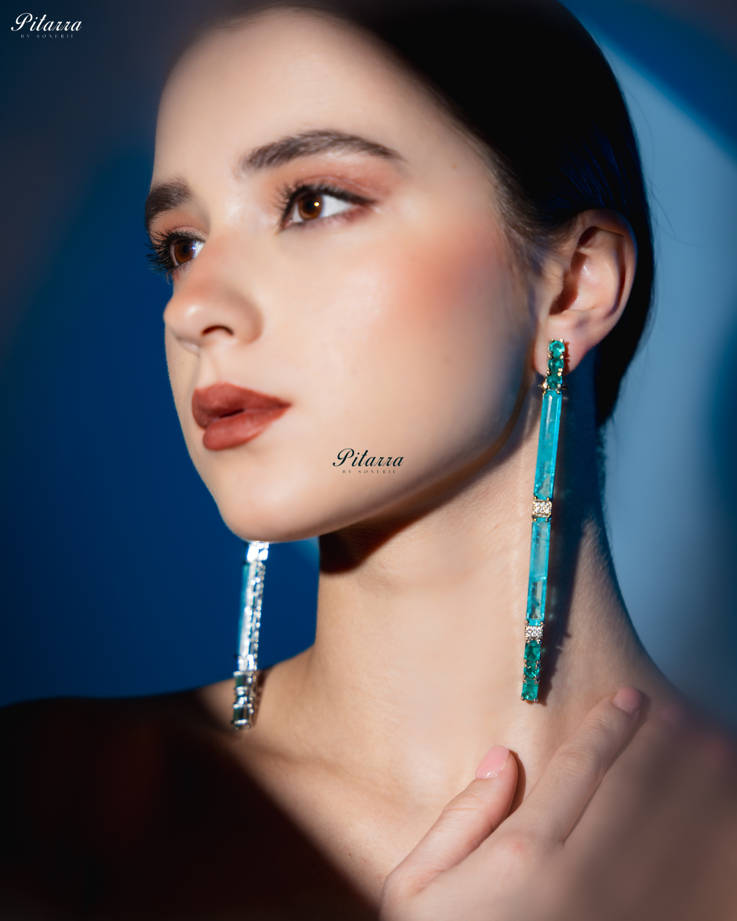 Ocean Blue Stone Linear Long Doublet Drop Earrings