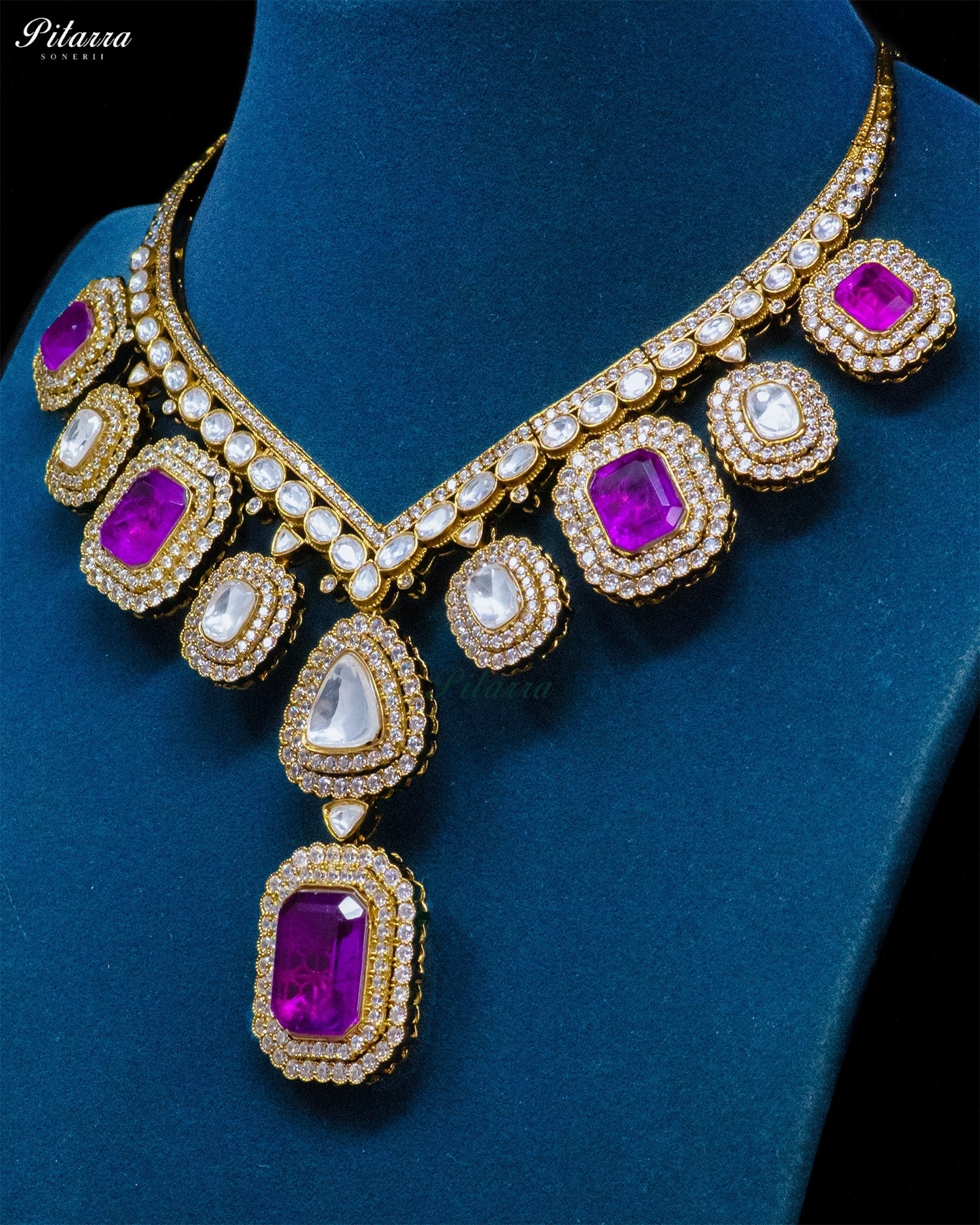 Purple Square Kundan Necklace Set