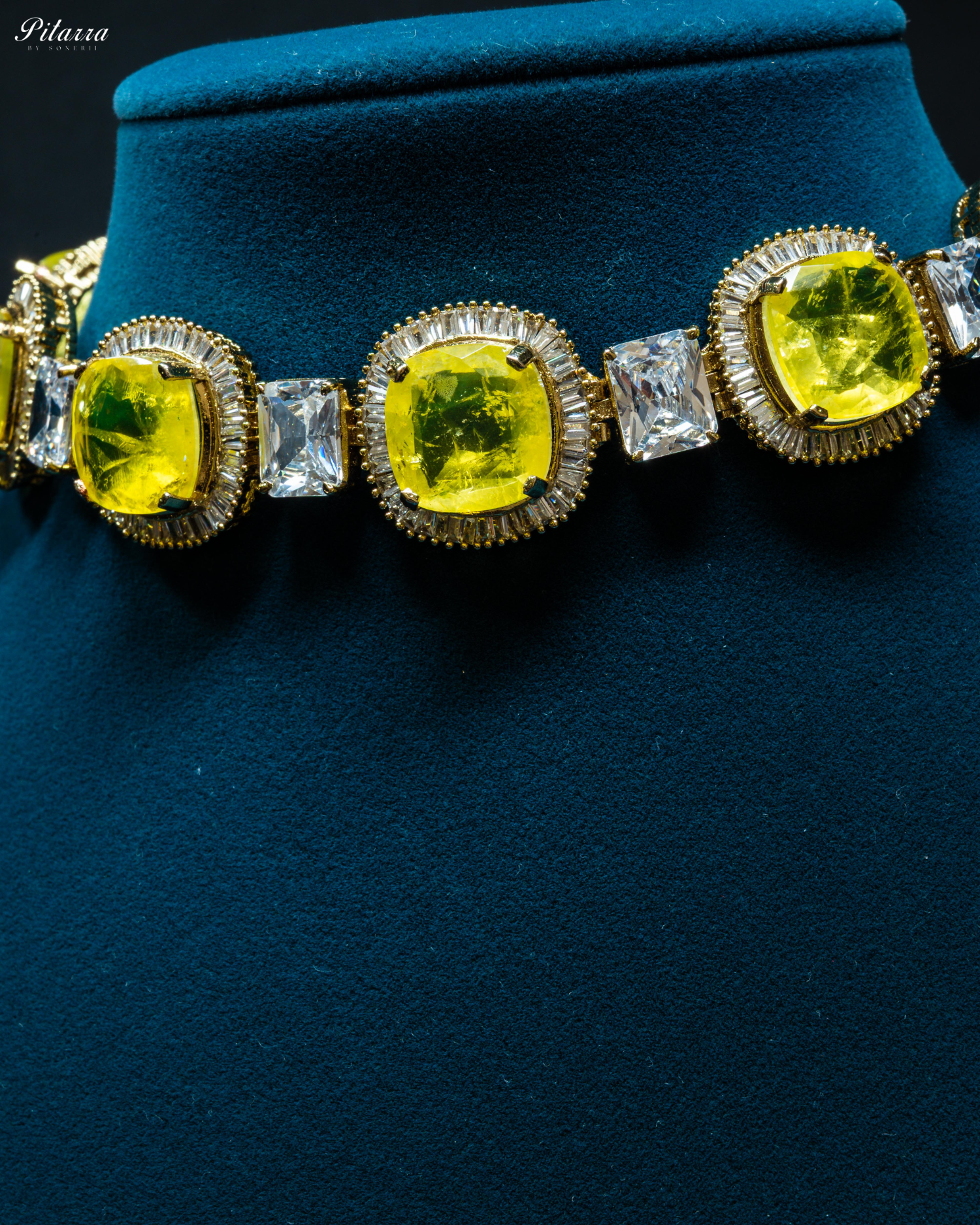 Yellow Stone Silver CZ Choker Necklace Set