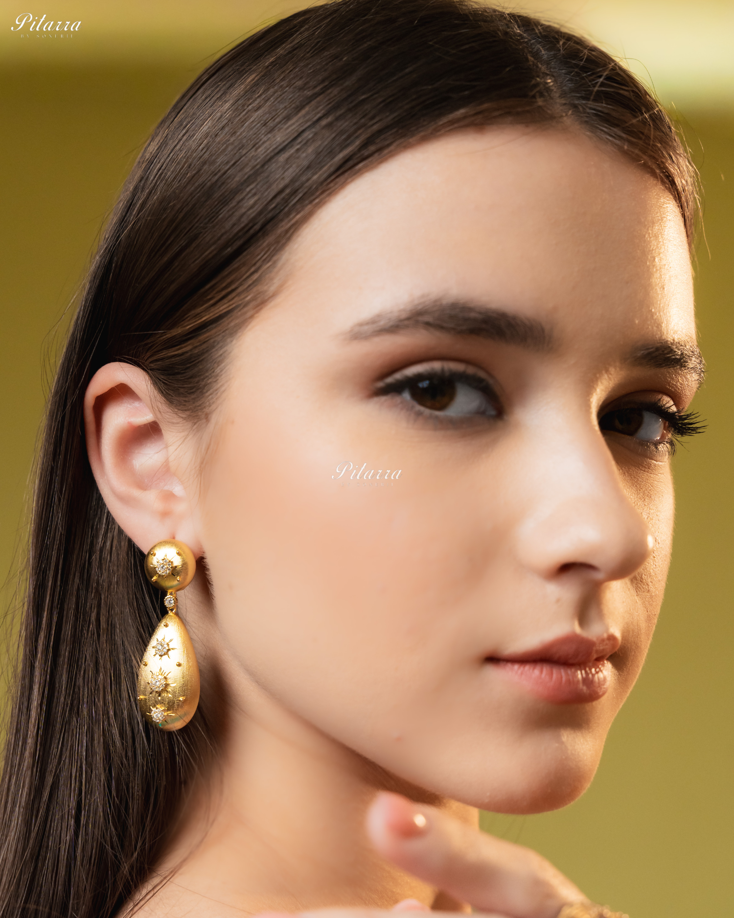 Star Motifs Textured Golden 92.5 Silver Dangler Earrings