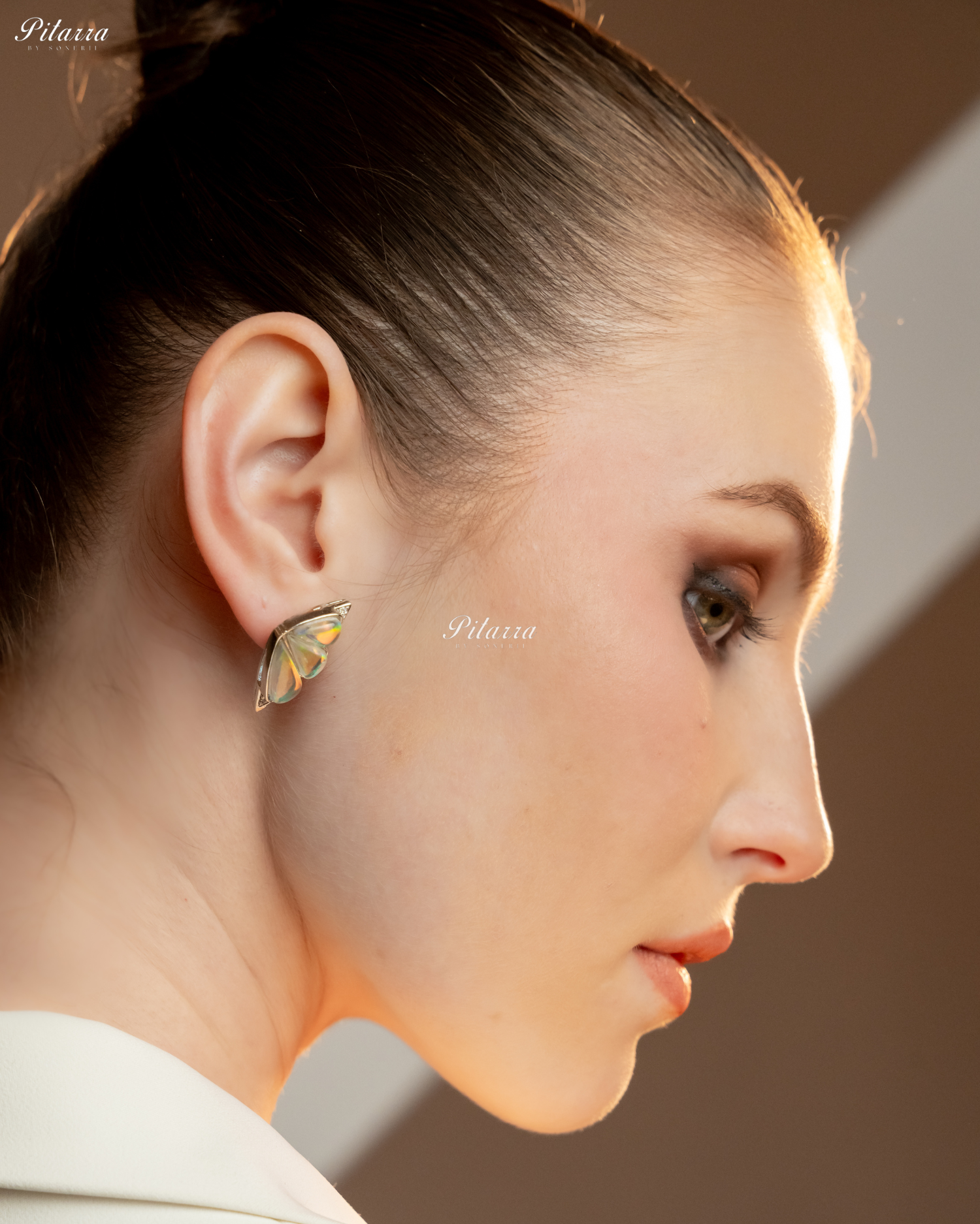 Two Tone Wing Shape CZ Crystal Stud Earrings